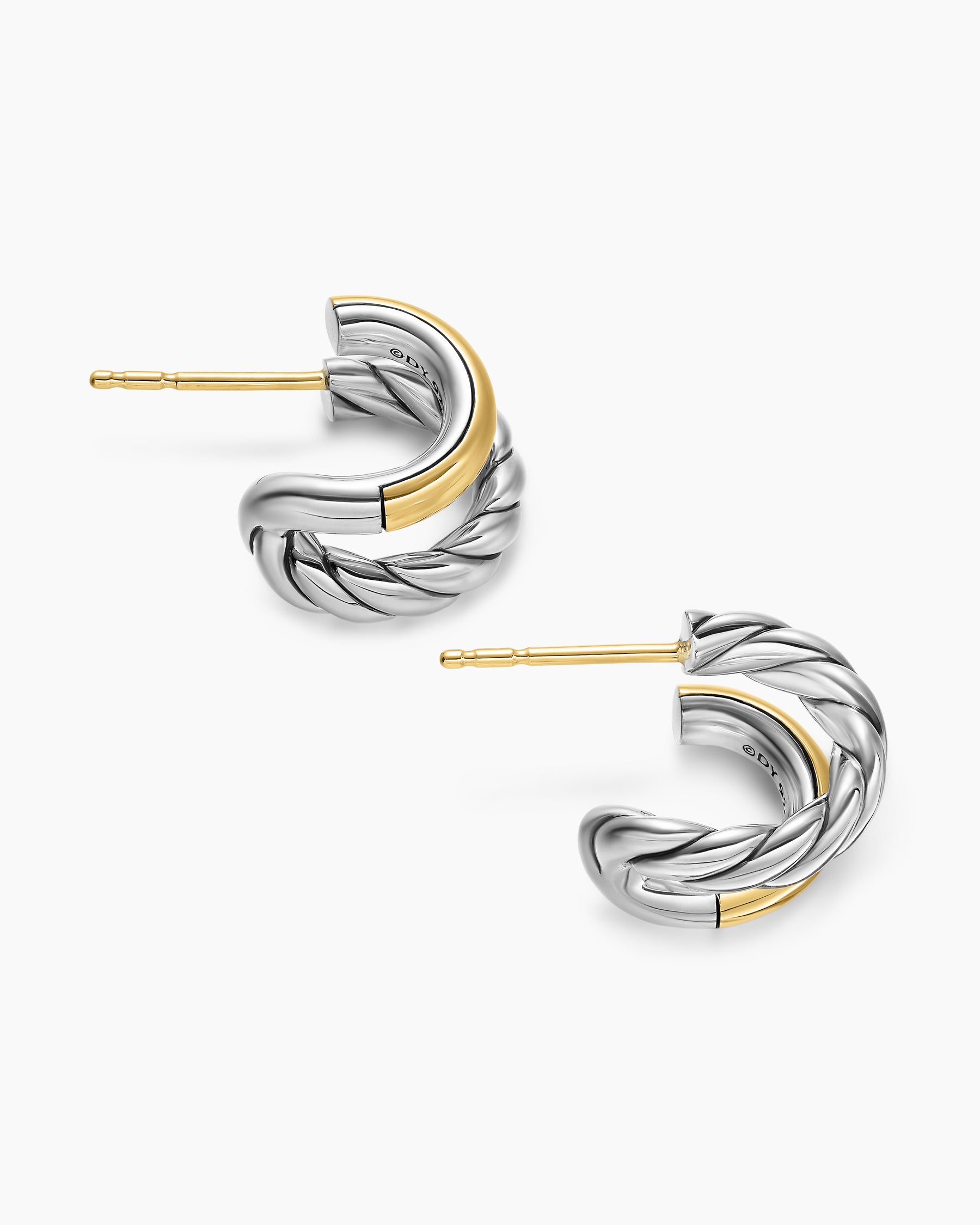 DY Mercer Double Hoop Huggie Earrings in Sterling Silver with 18K Yellow Gold, 13.5mm - Image 4