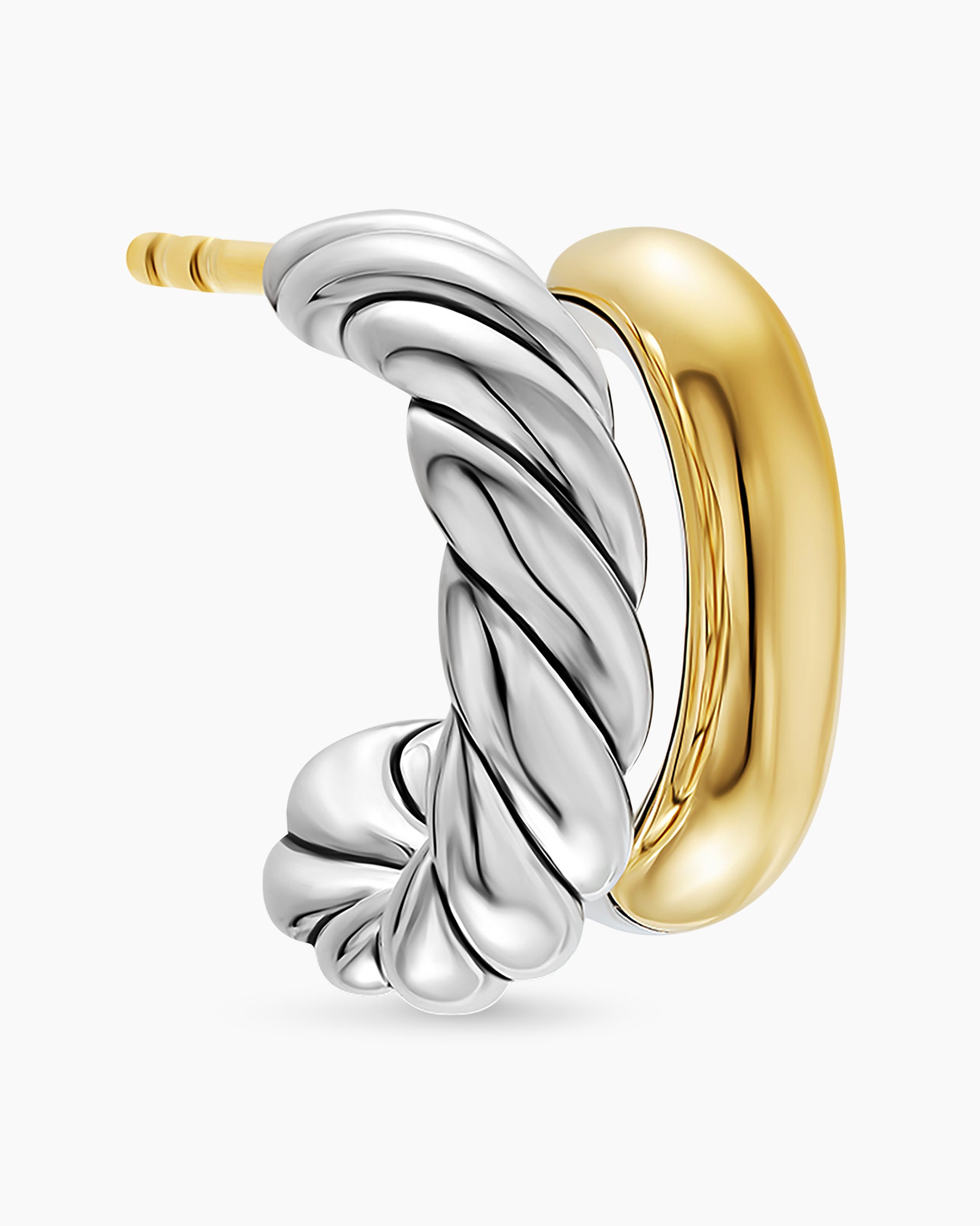 DY Mercer Double Hoop Huggie Earrings in Sterling Silver with 18K Yellow Gold, 13.5mm - Image 5