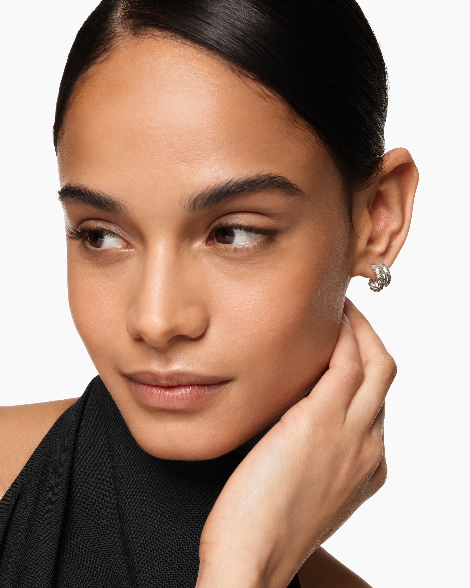 DY Mercer Double Hoop Huggie Earrings in Sterling Silver, 13.5mm - Image 2