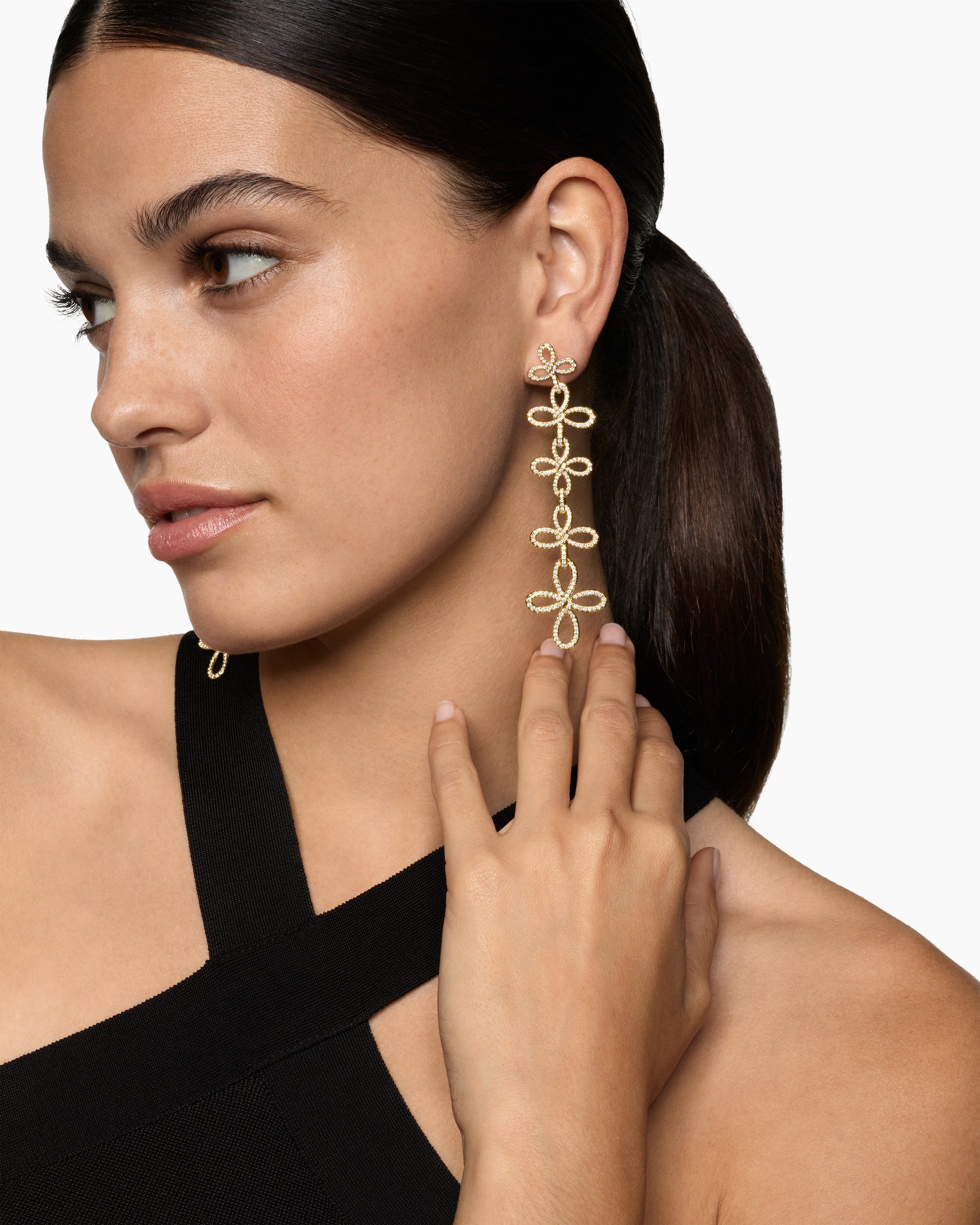 Wisteria Statement Earrings in 18K Yellow Gold with Diamonds, 90mm - Image 2