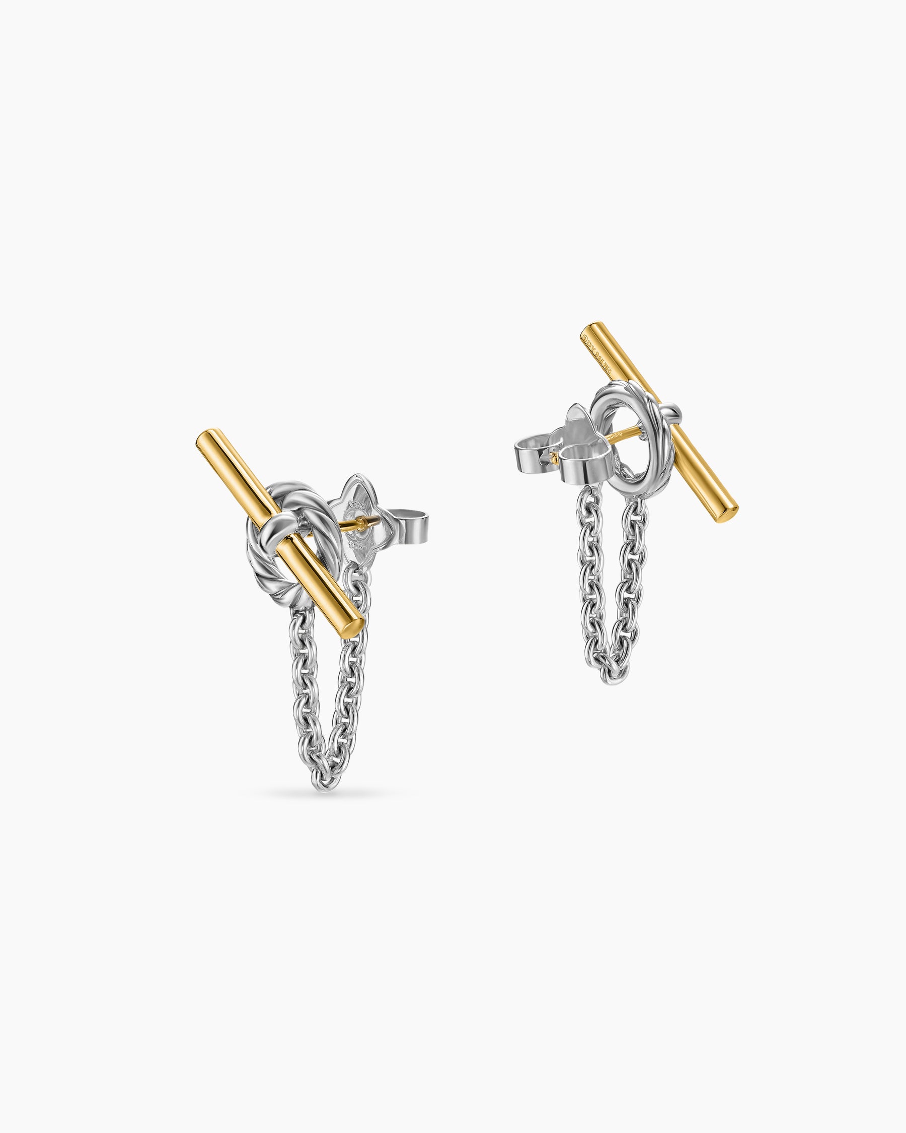 DY Mercer Bold Toggle Chain Stud Earrings in Sterling Silver with 18K Yellow Gold, 50.4mm - Image 3