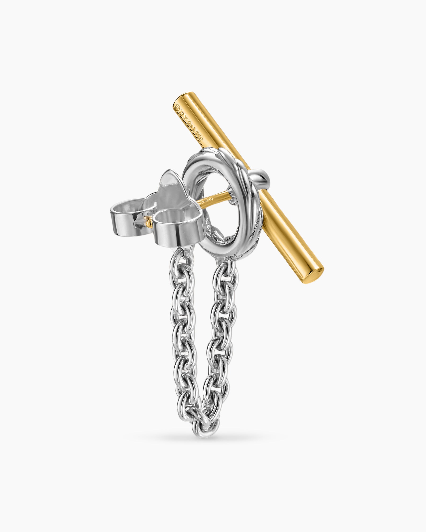 DY Mercer Bold Toggle Chain Stud Earrings in Sterling Silver with 18K Yellow Gold, 50.4mm - Image 5