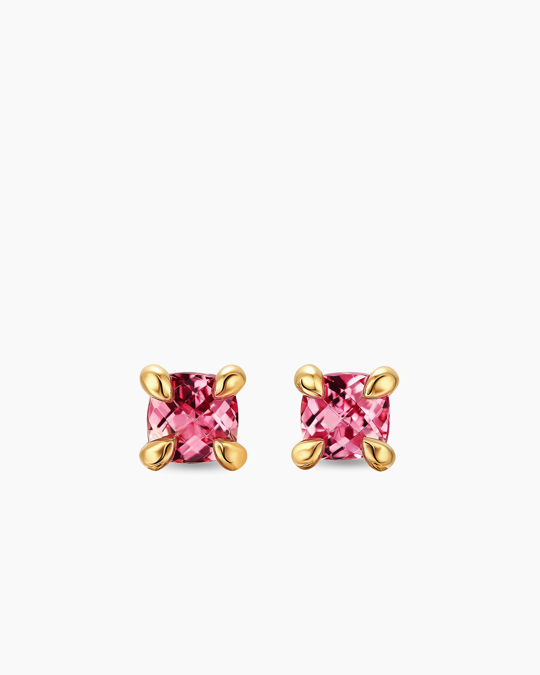 Micro Chatelaine Stud Earrings in 18K Yellow Gold with Pink Tourmaline, 4.8mm