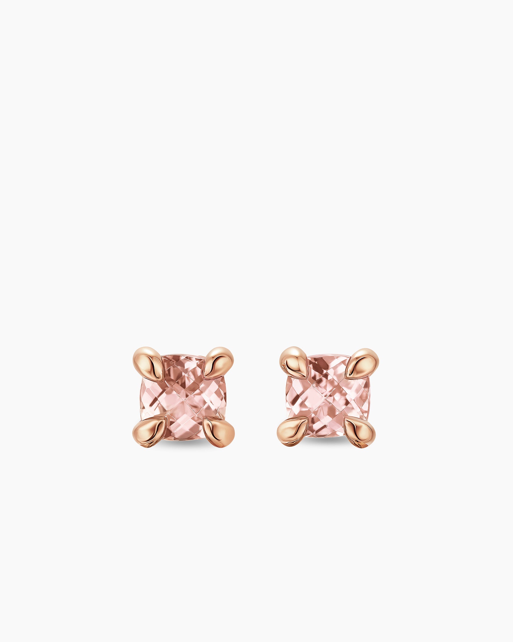 Micro Chatelaine Stud Earrings in 18K Rose Gold with Morganite, 4.8mm