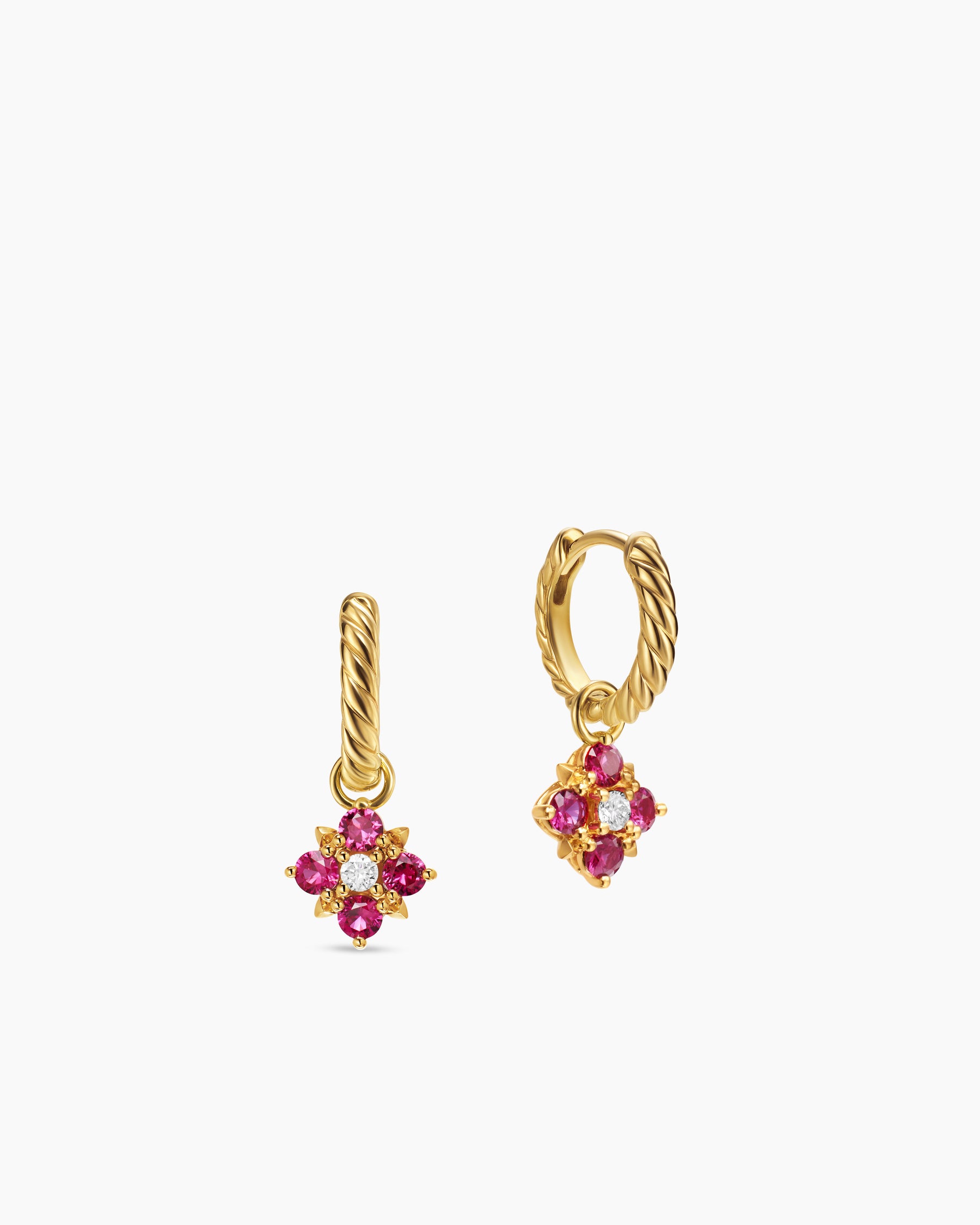Petite Modern Renaissance Color Drop Earrings in 18K Yellow Gold with Ruby and Diamonds, 18mm - Image 3