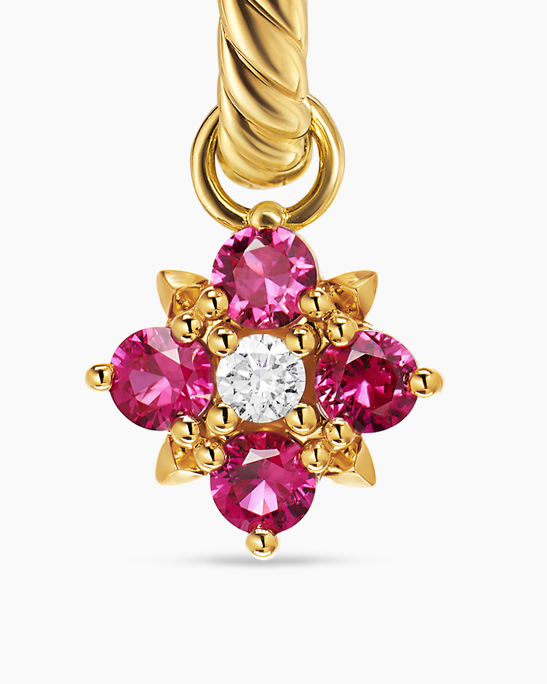 Petite Modern Renaissance Color Drop Earrings in 18K Yellow Gold with Ruby and Diamonds, 18mm - Image 4
