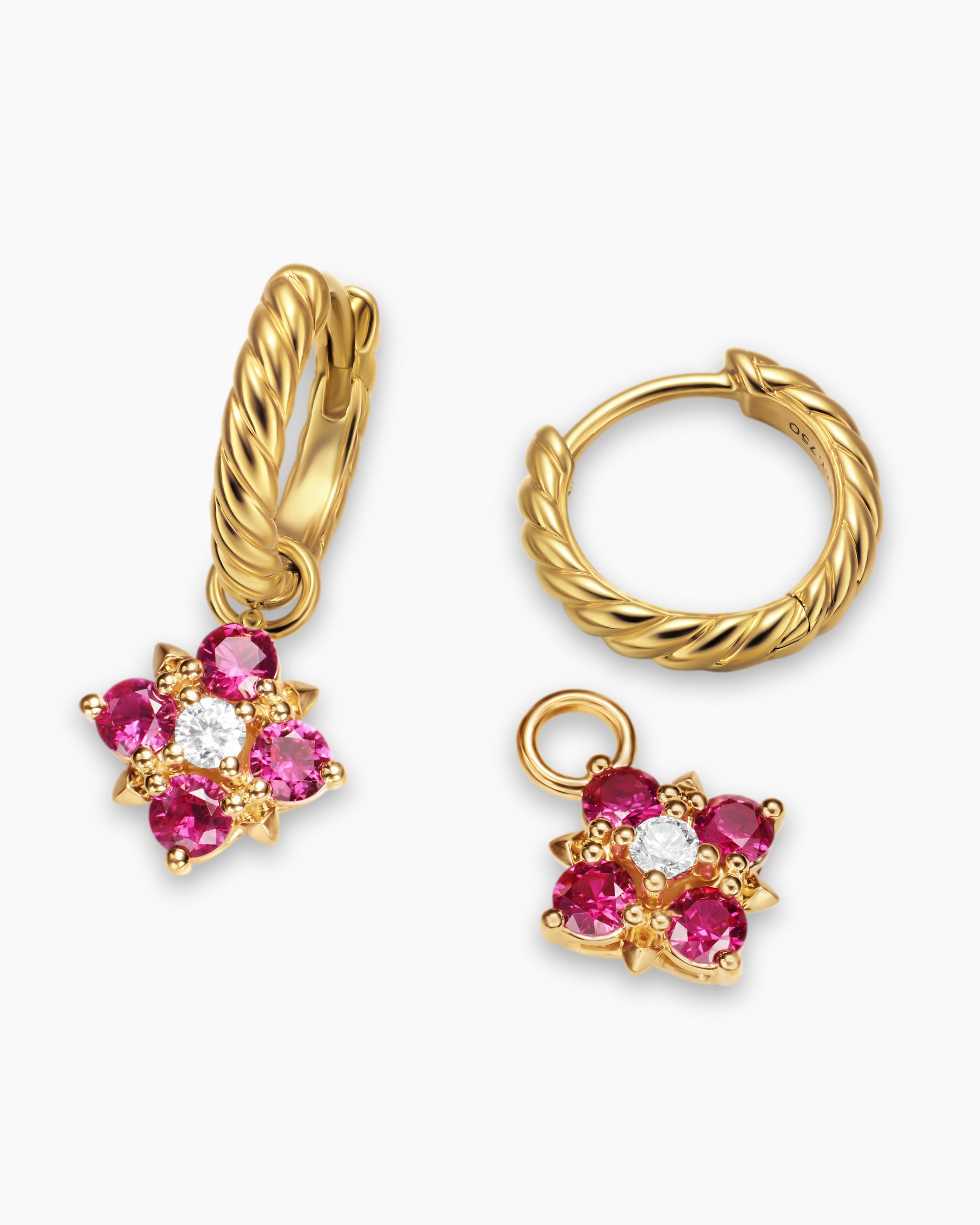 Petite Modern Renaissance Color Drop Earrings in 18K Yellow Gold with Ruby and Diamonds, 18mm - Image 5