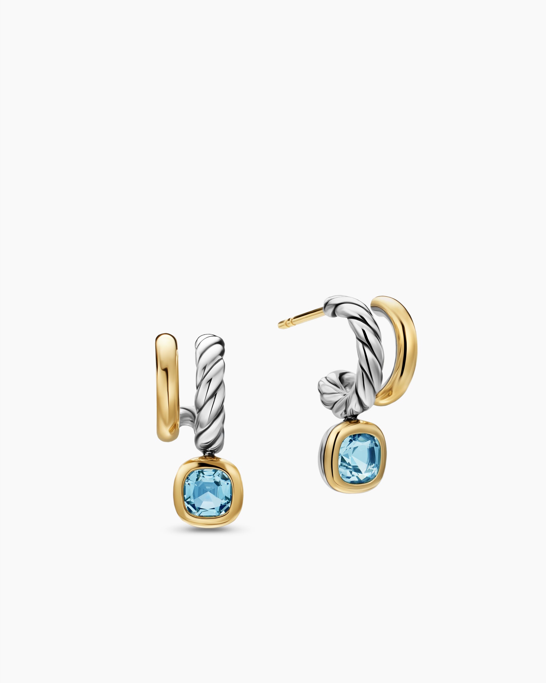 DY Mercer Color Two Row Drop Earrings in Sterling Silver with 18K Yellow Gold and Sky Blue Topaz, 19.5mm - Image 3