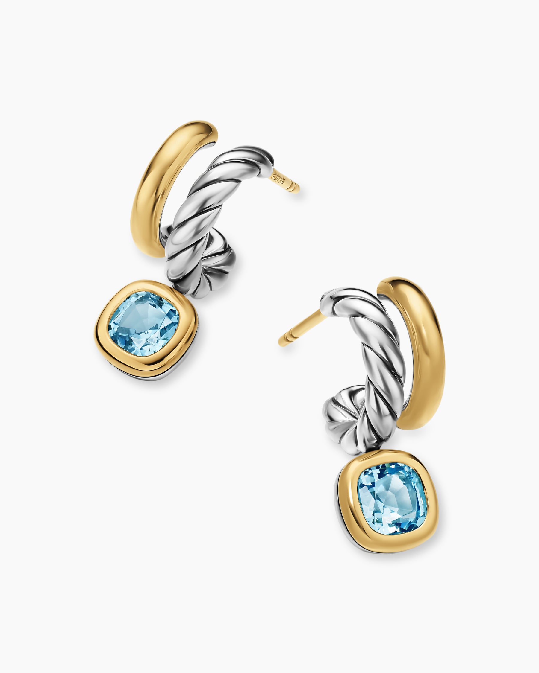 DY Mercer Color Two Row Drop Earrings in Sterling Silver with 18K Yellow Gold and Sky Blue Topaz, 19.5mm - Image 5