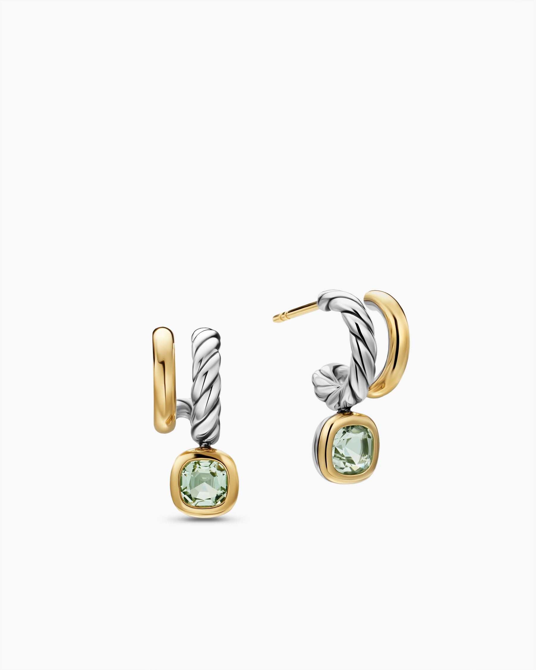 DY Mercer Color Two Row Drop Earrings in Sterling Silver with 18K Yellow Gold and Prasiolite, 19.5mm - Image 3