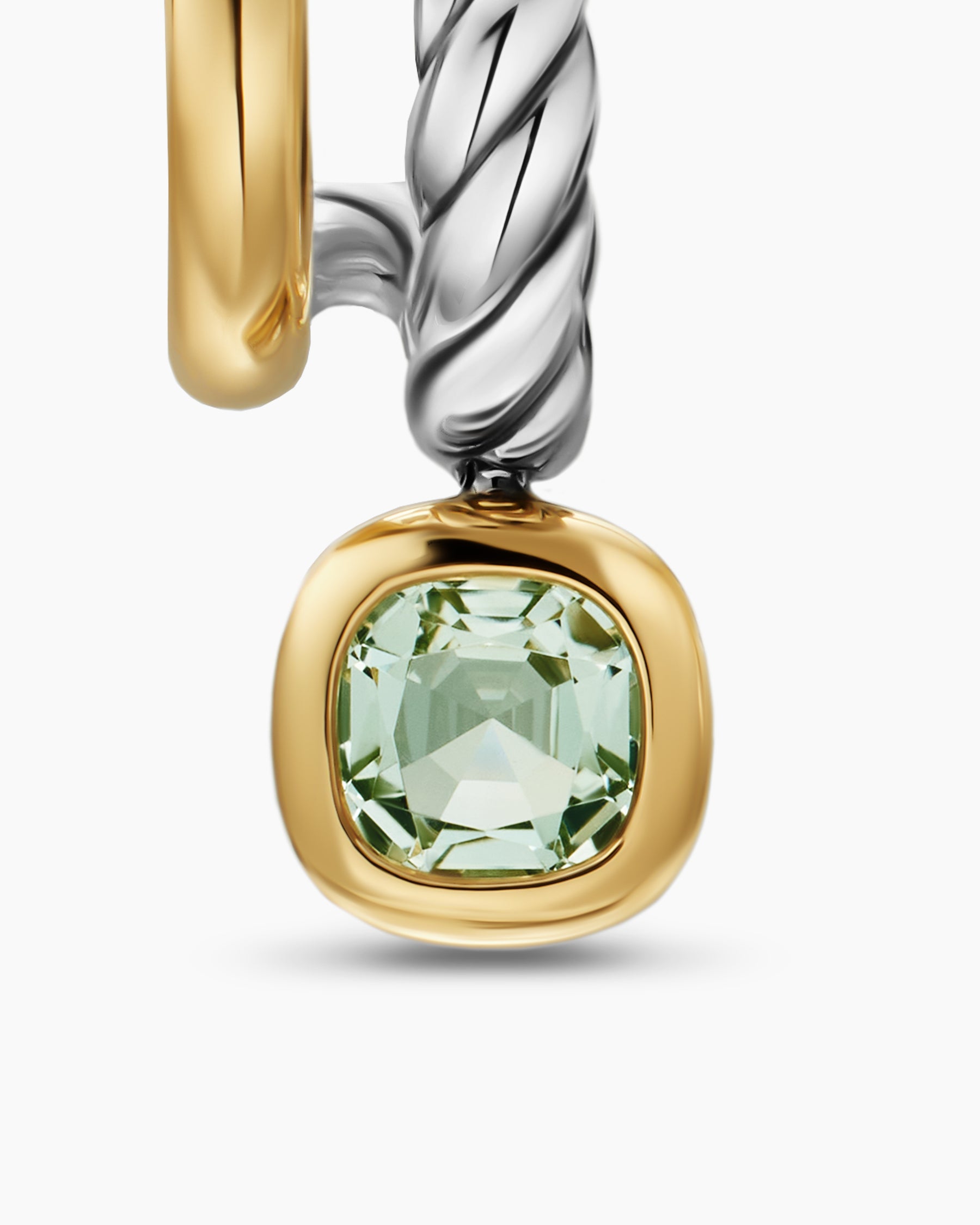 DY Mercer Color Two Row Drop Earrings in Sterling Silver with 18K Yellow Gold and Prasiolite, 19.5mm - Image 4