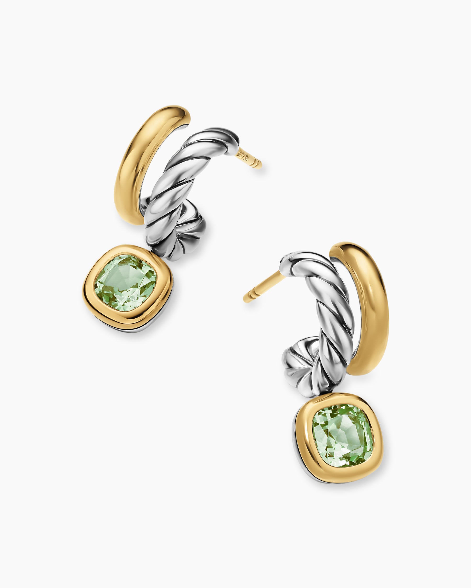 DY Mercer Color Two Row Drop Earrings in Sterling Silver with 18K Yellow Gold and Prasiolite, 19.5mm - Image 5