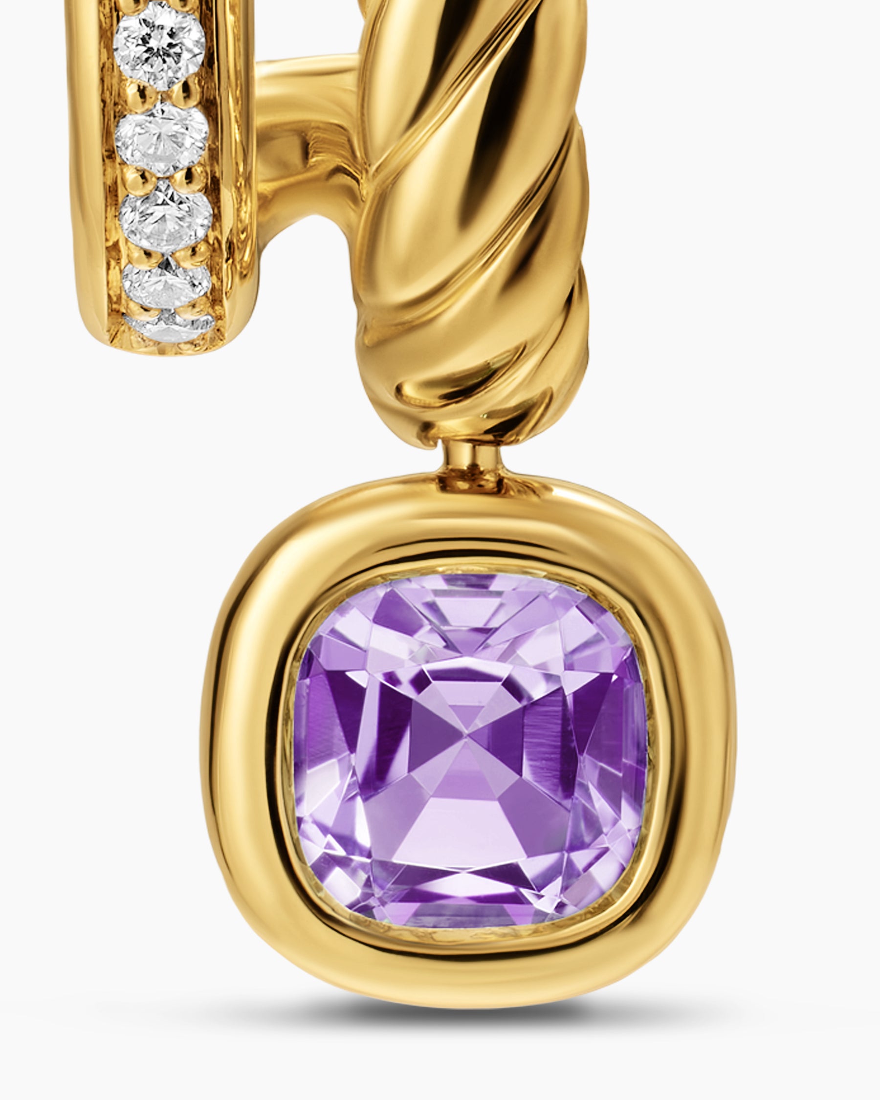 DY Mercer Color Two Row Drop Earrings in 18K Yellow Gold with Amethyst and Diamonds, 19.5mm - Image 4
