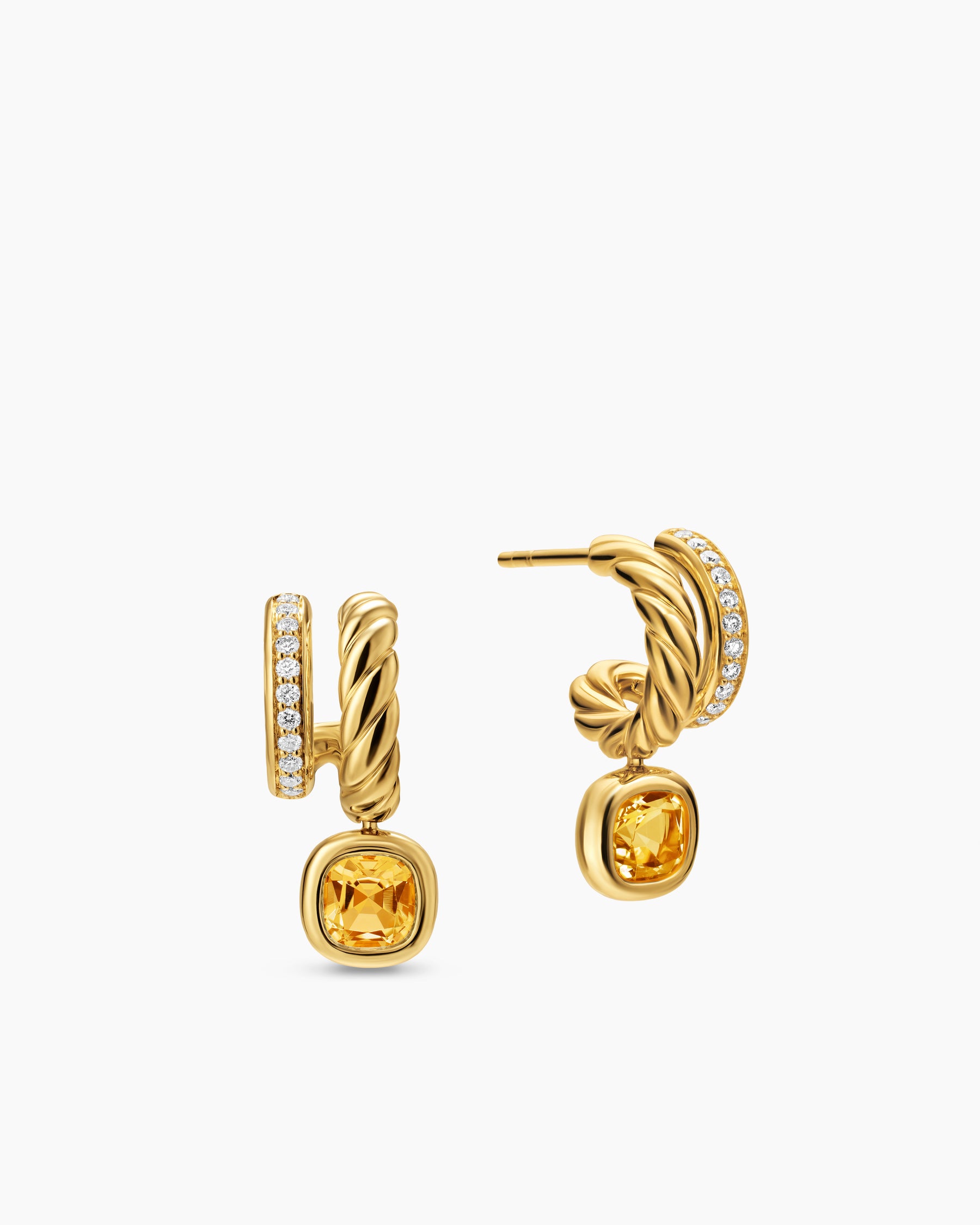 DY Mercer Color Two Row Drop Earrings in 18K Yellow Gold with Citrine and Diamonds, 19.5mm - Image 3