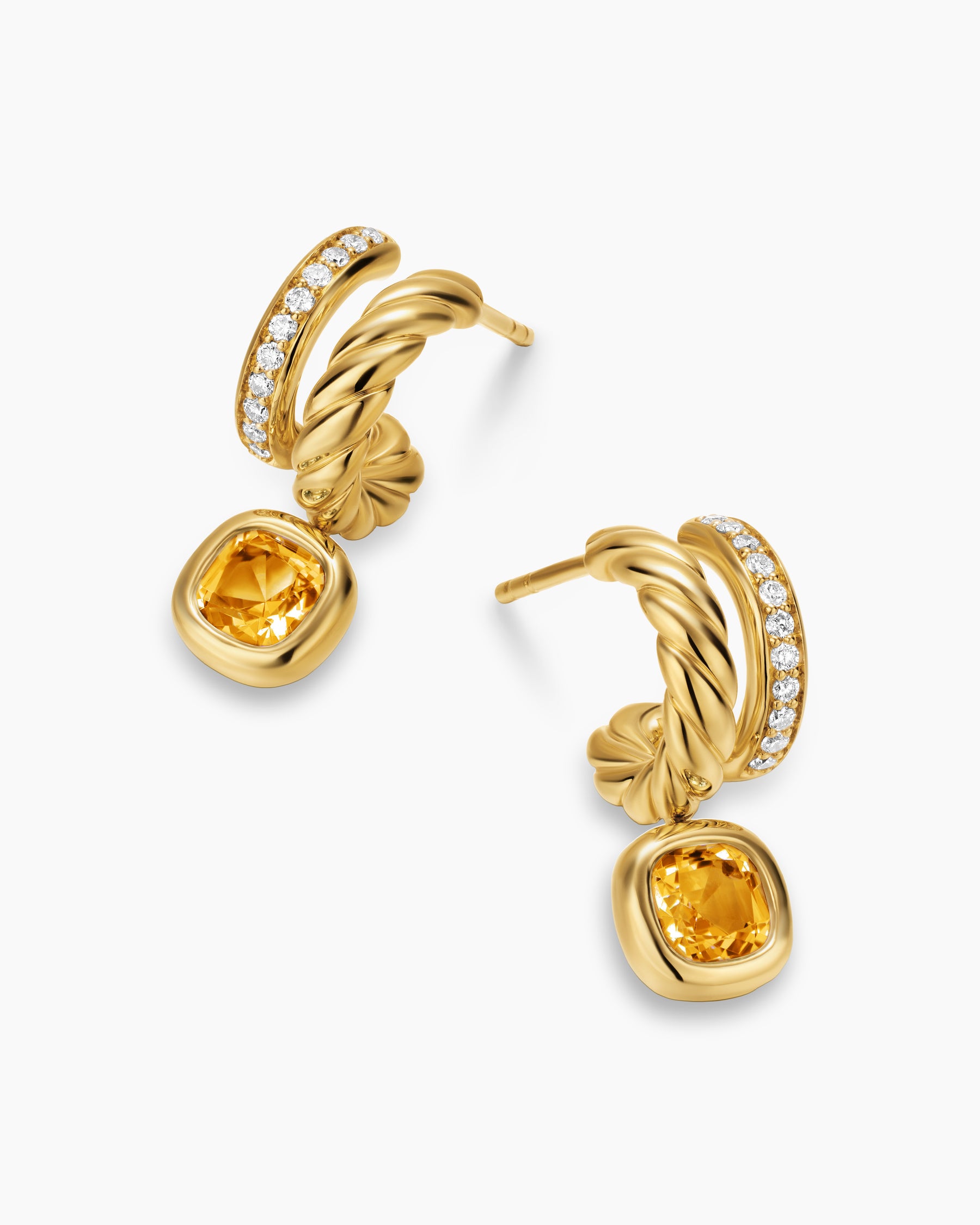 DY Mercer Color Two Row Drop Earrings in 18K Yellow Gold with Citrine and Diamonds, 19.5mm - Image 5