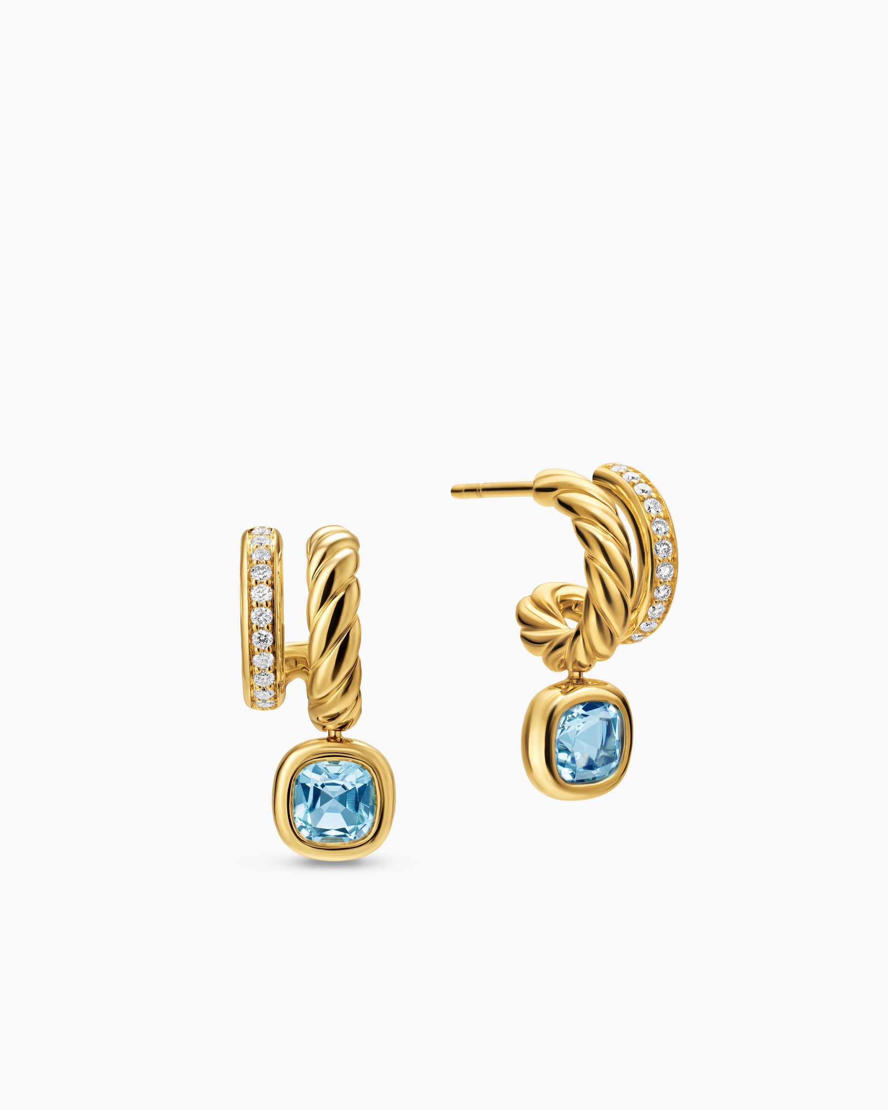 DY Mercer Color Two Row Drop Earrings in 18K Yellow Gold with Sky Blue Topaz and Diamonds, 19.5mm - Image 3