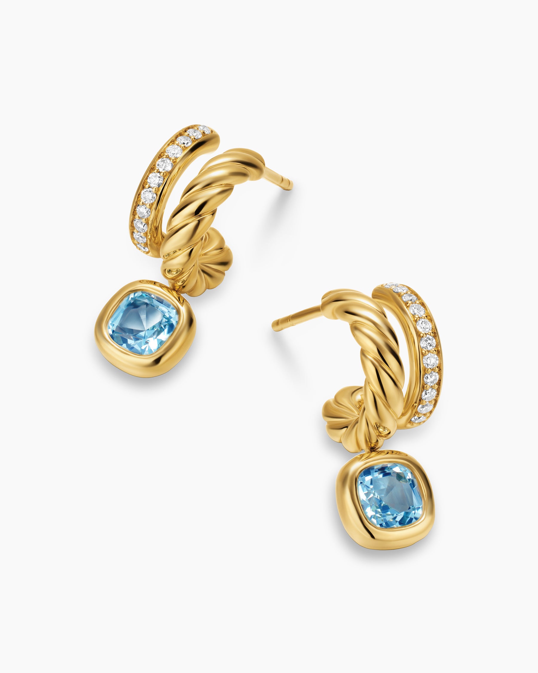 DY Mercer Color Two Row Drop Earrings in 18K Yellow Gold with Sky Blue Topaz and Diamonds, 19.5mm - Image 5