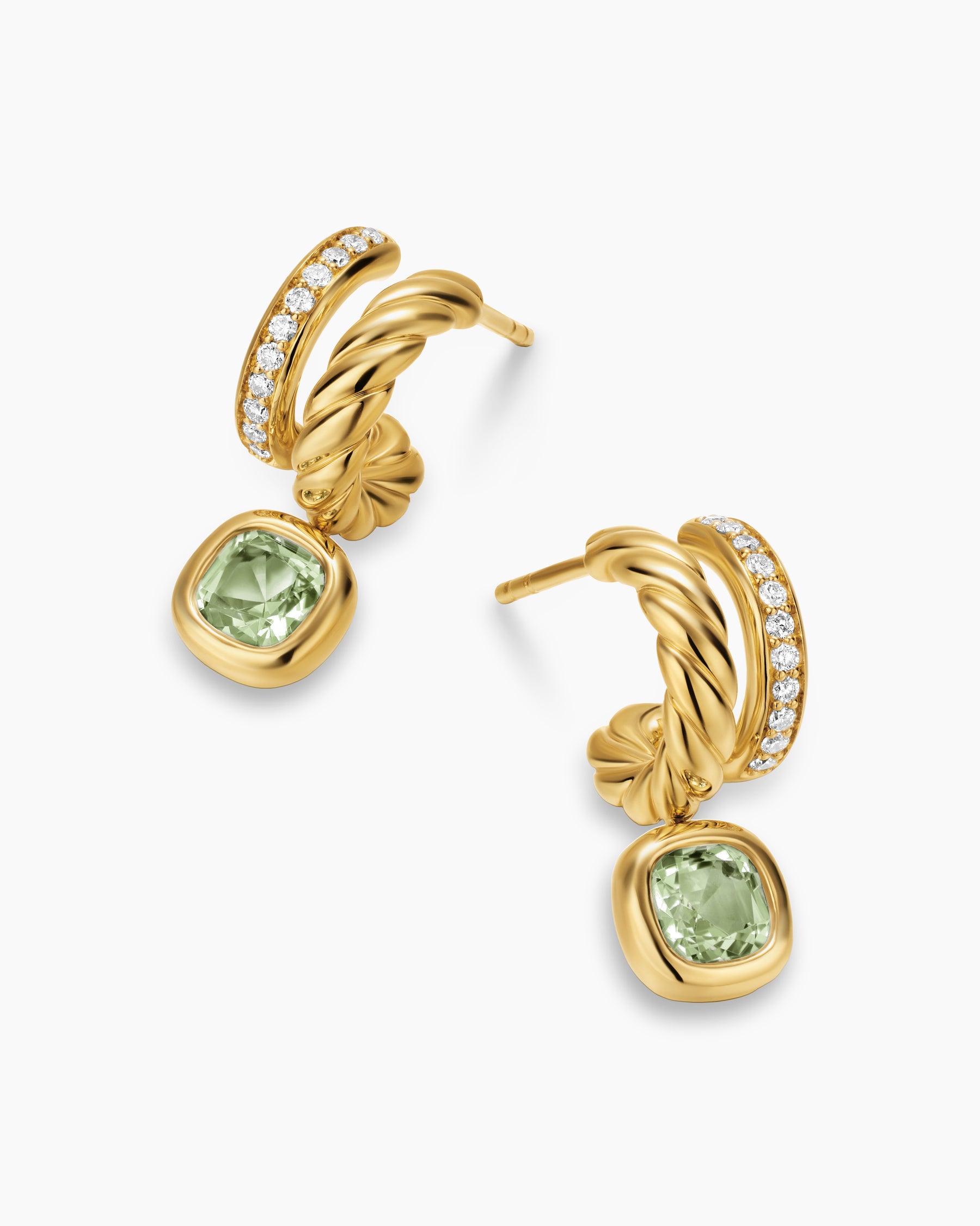 DY Mercer Color Two Row Drop Earrings in 18K Yellow Gold with Prasiolite and Diamonds, 19.5mm - Image 5