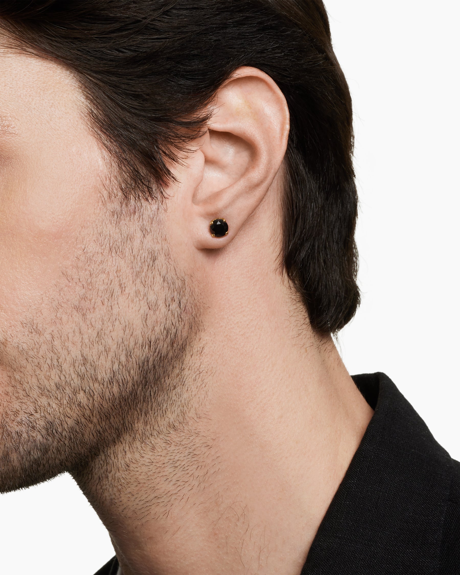 Alternative view of Stud Earring in 18K Yellow Gold with Black Diamond, 7mm