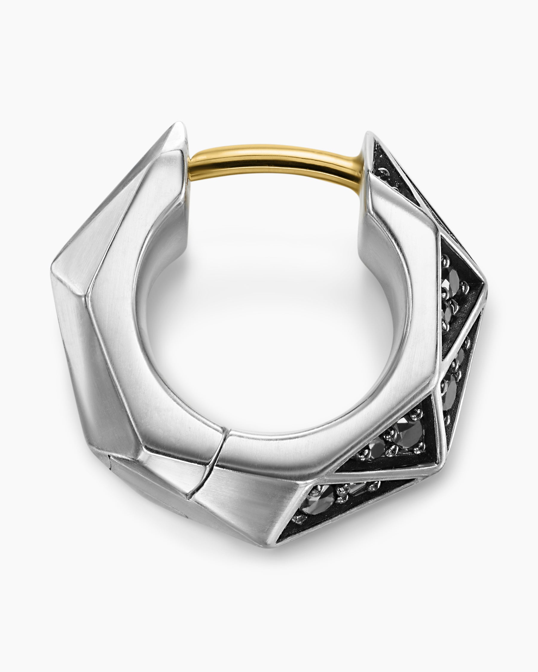 Faceted Hoop Earring in Sterling Silver with Black Diamonds, 14.5mm - Image 3