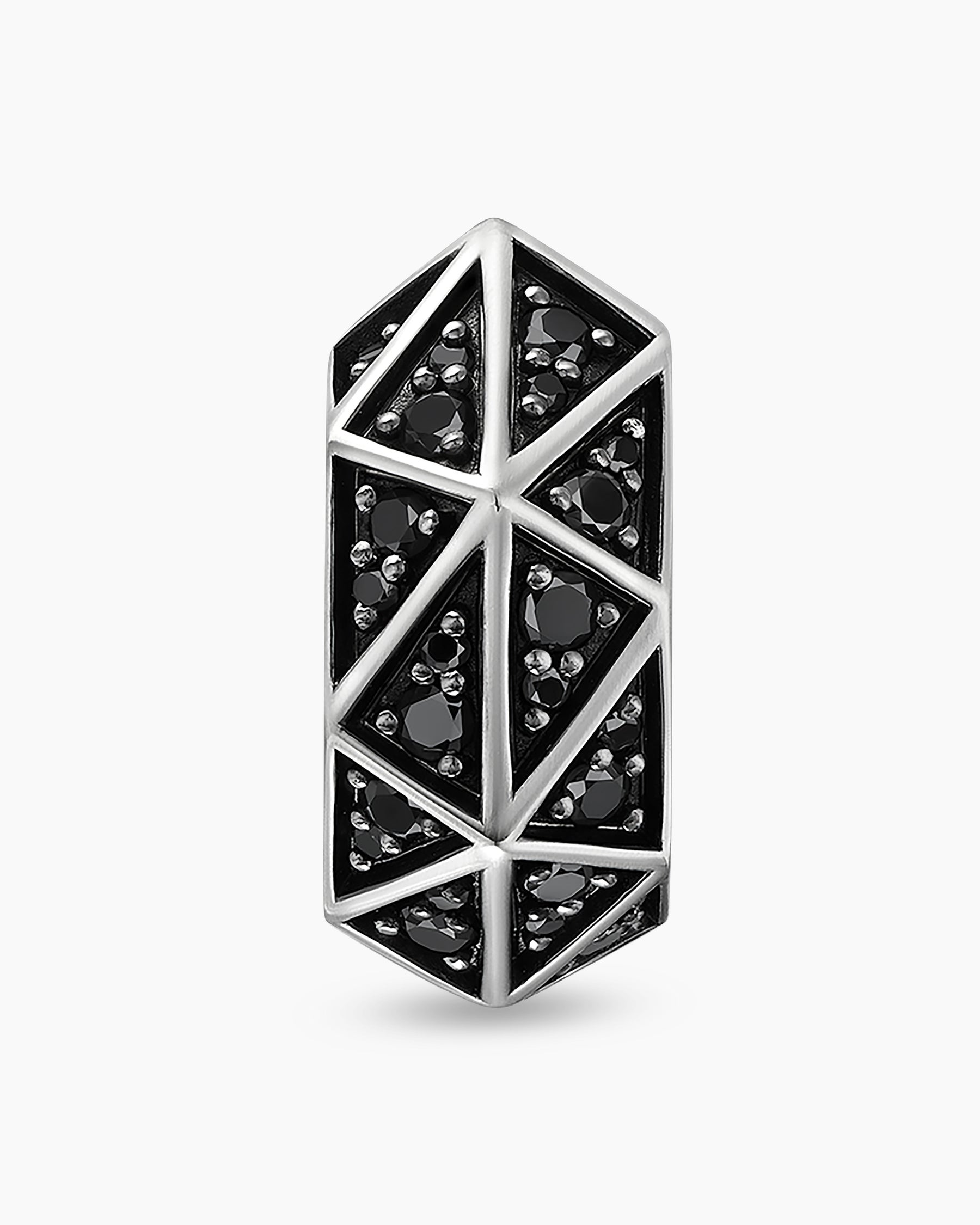 Faceted Hoop Earring in Sterling Silver with Black Diamonds, 14.5mm - Image 4