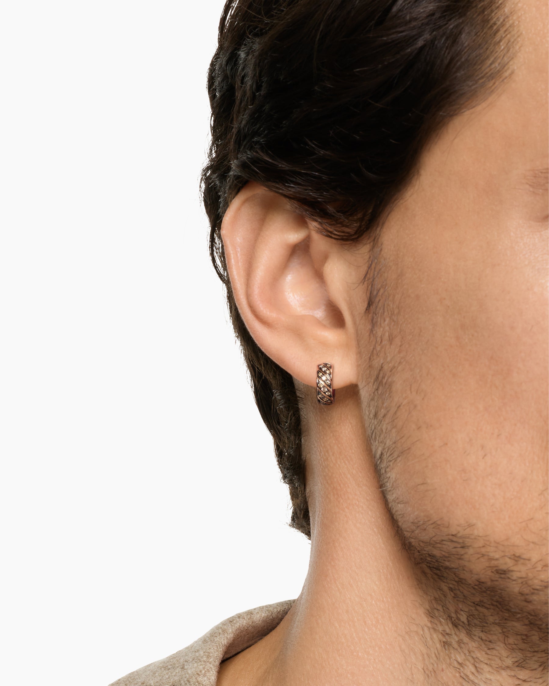 Alternative view of Sculpted Cable Hoop Earring in 18K Rose Gold with Cognac Diamonds, 12.8mm