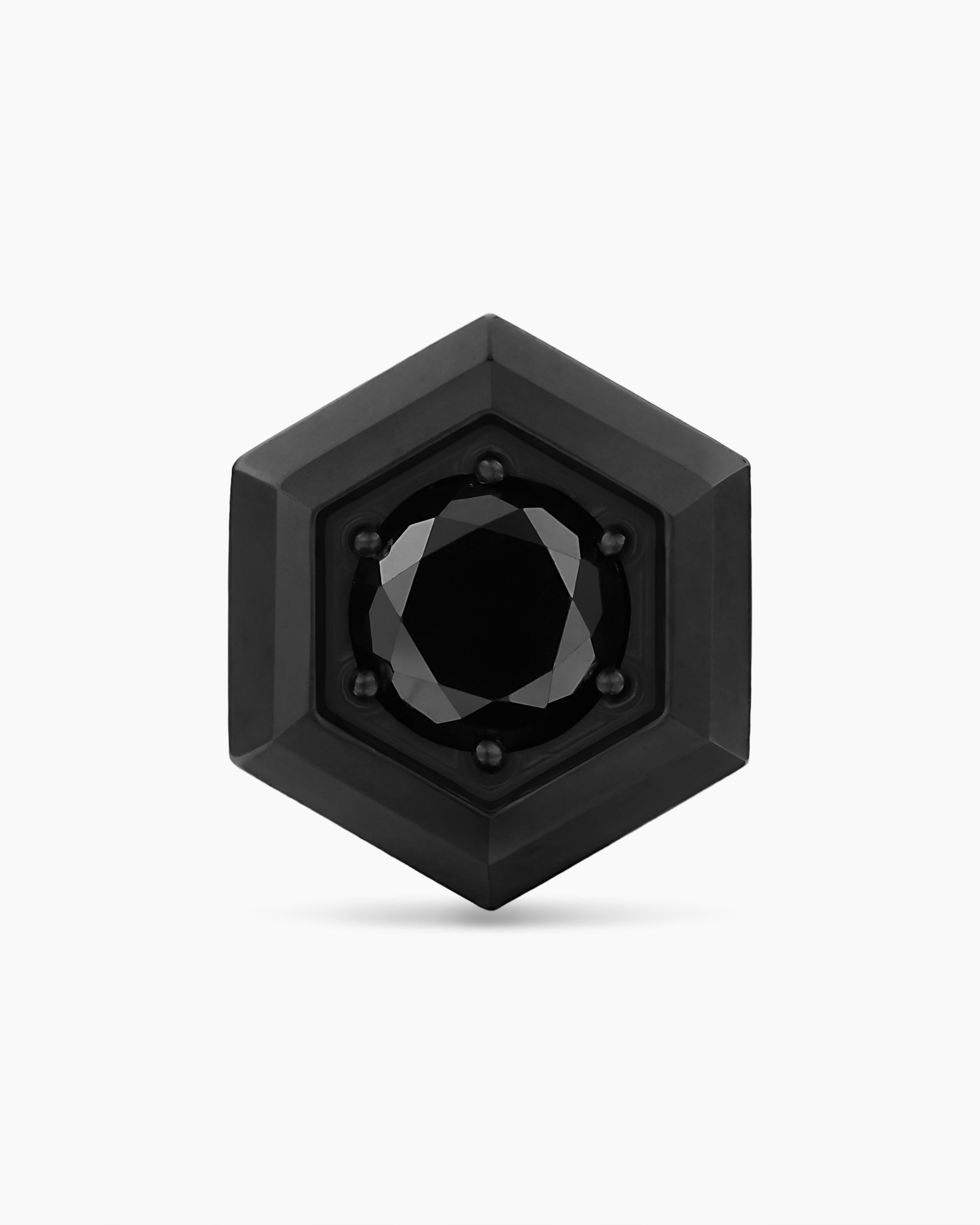 Faceted Hex Stud Earring in Black Titanium with Black Diamond, 8mm - Image 3