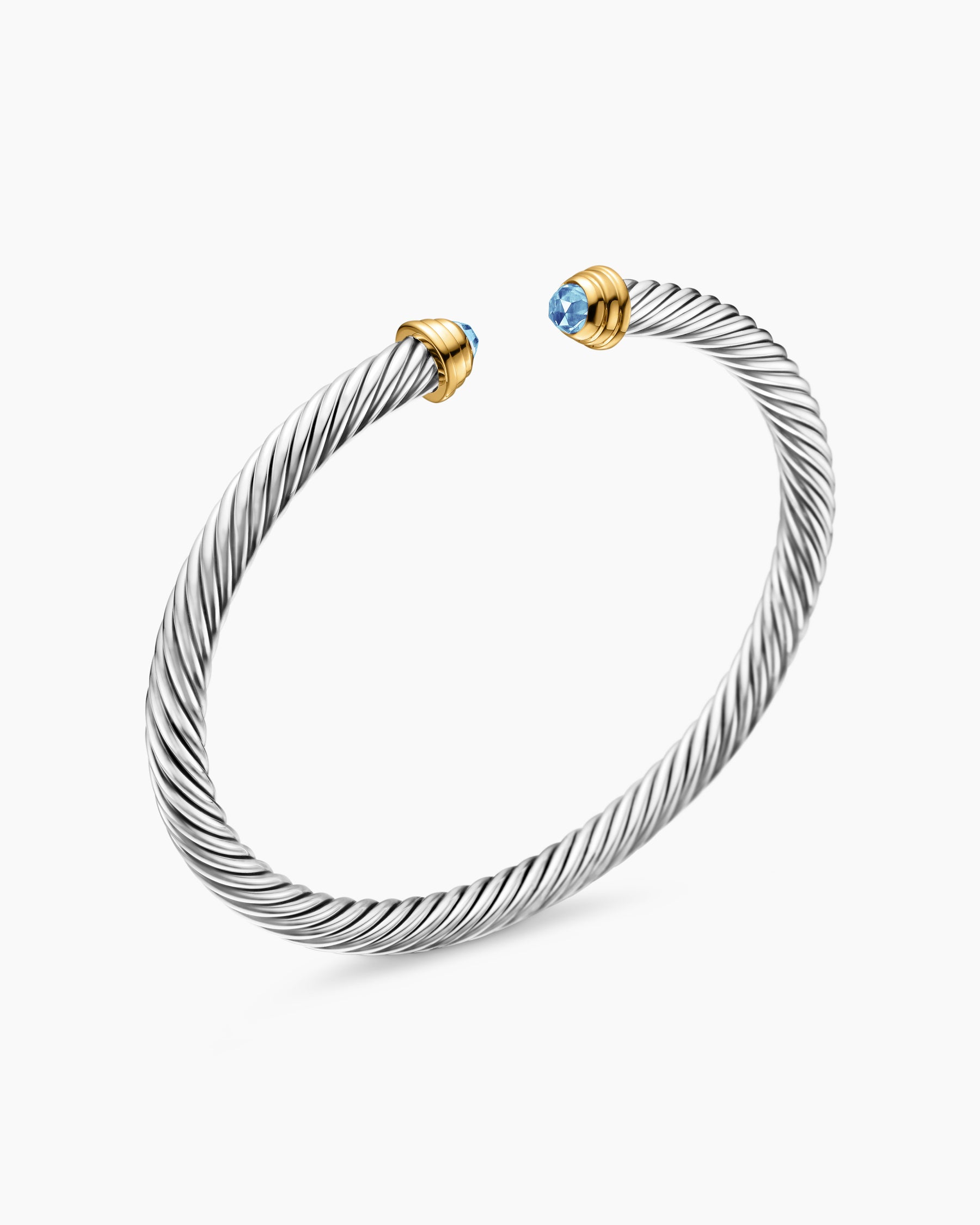 Cable Teen Bracelet in Sterling Silver with 14K Yellow Gold and Blue Topaz, 4mm - Image 2