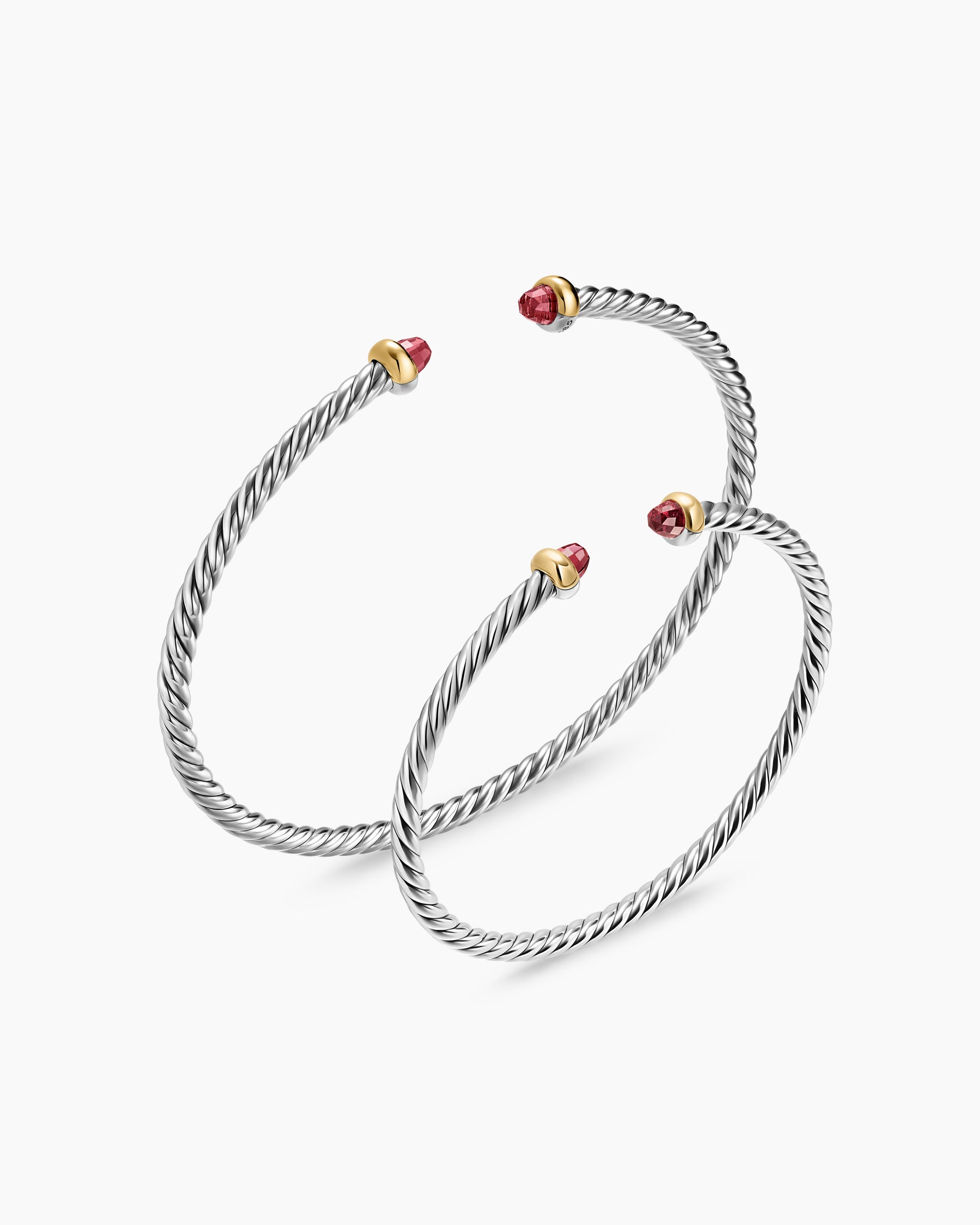 Micro Cable Flex Teen Bracelet in Sterling Silver with 14K Yellow Gold and Rhodolite Garnets, 2.6mm - Image 4