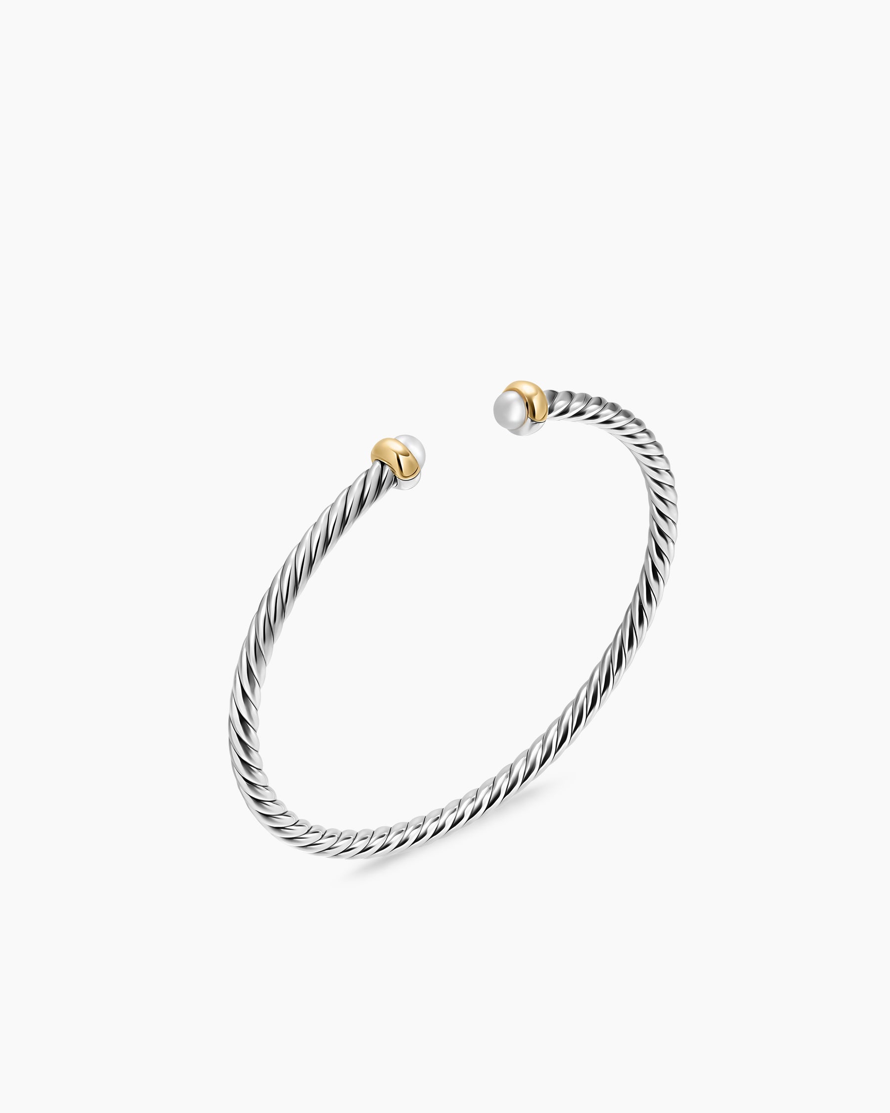 Alternative view of Micro Cable Flex Teen Bracelet in Sterling Silver with 14K Yellow Gold and Pearls, 2.6mm