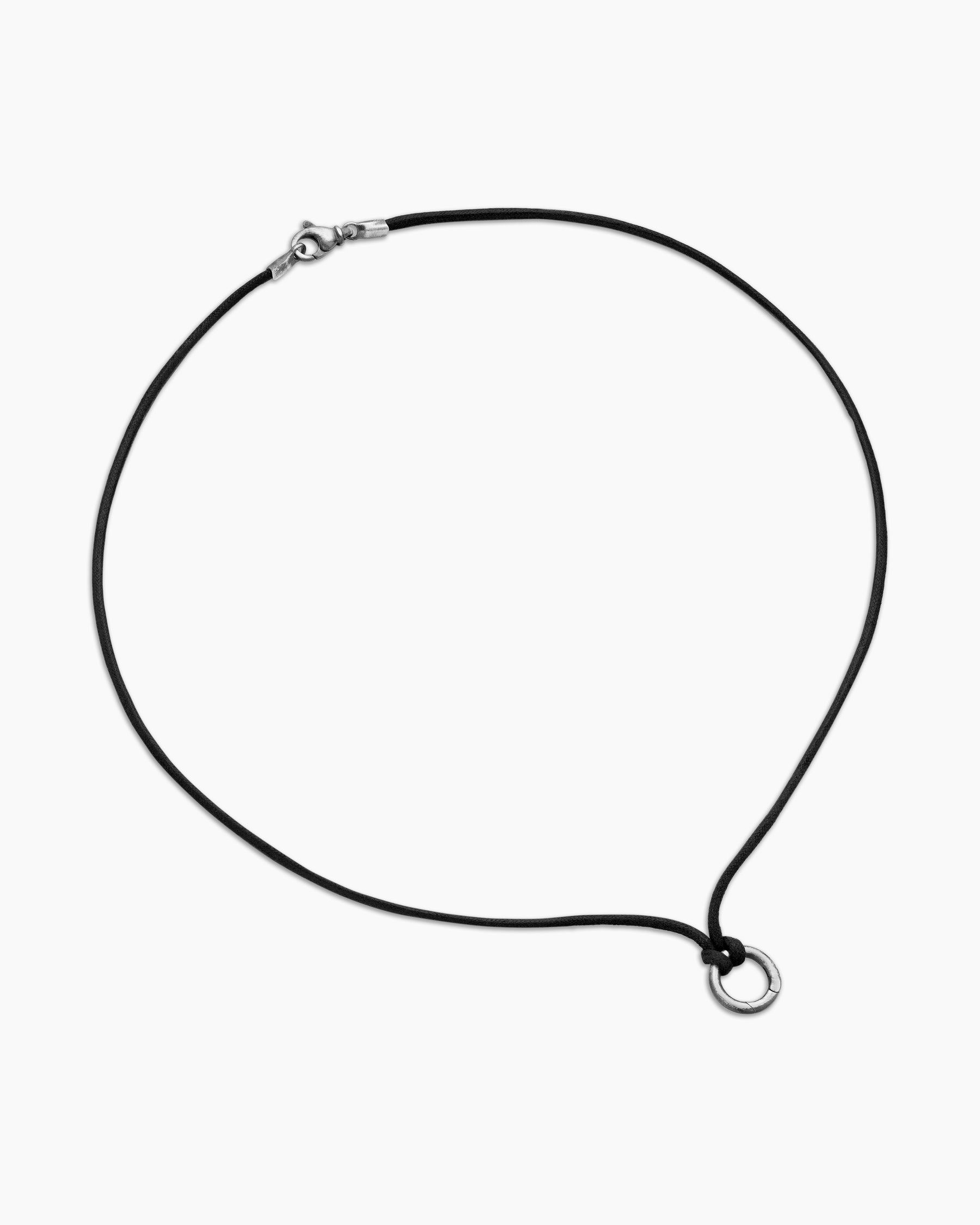 Circle Amulet Necklace in Sterling Silver and Black Wax Cord, 1.7mm - Image 3