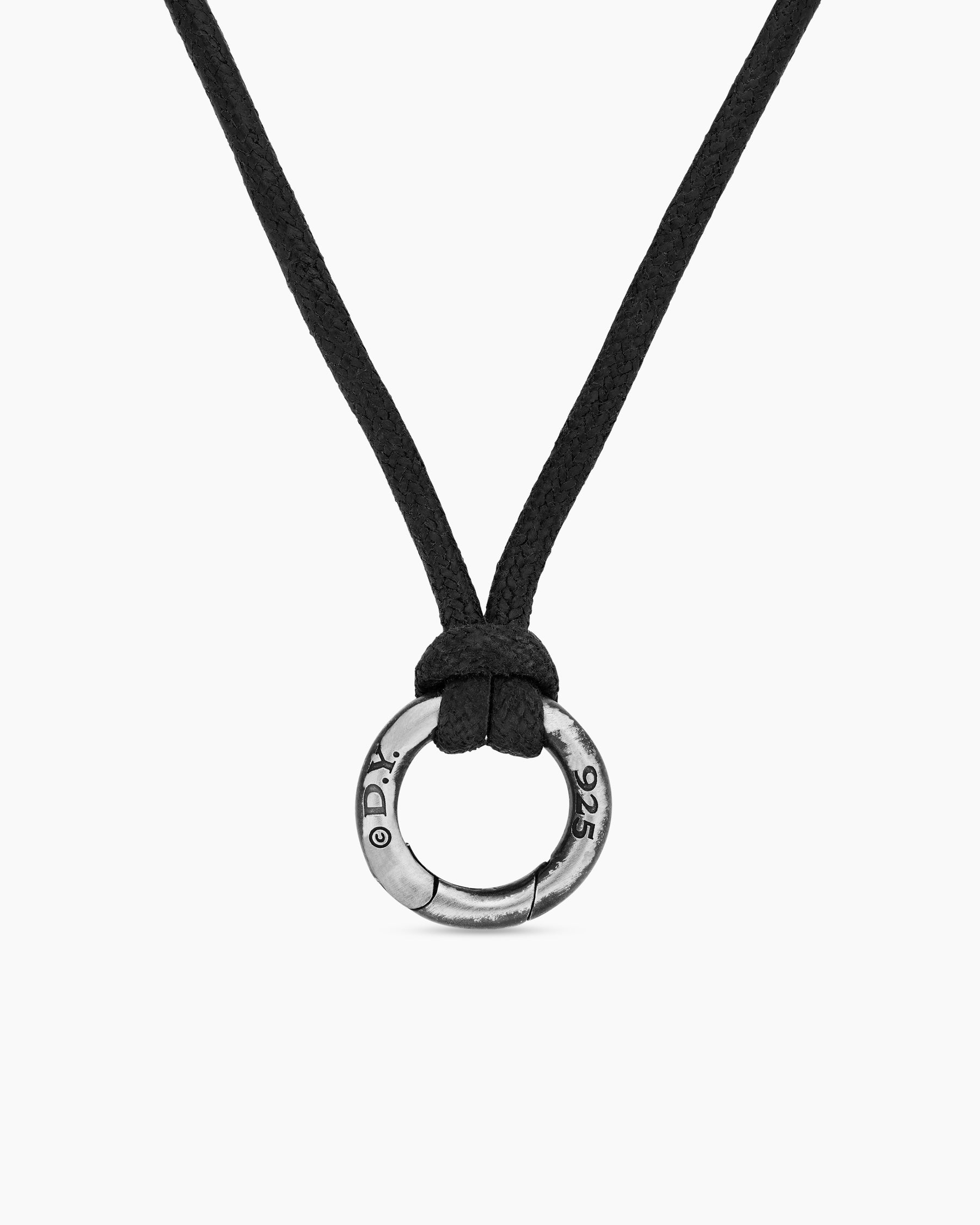 Circle Amulet Necklace in Sterling Silver and Black Wax Cord, 1.7mm - Image 4