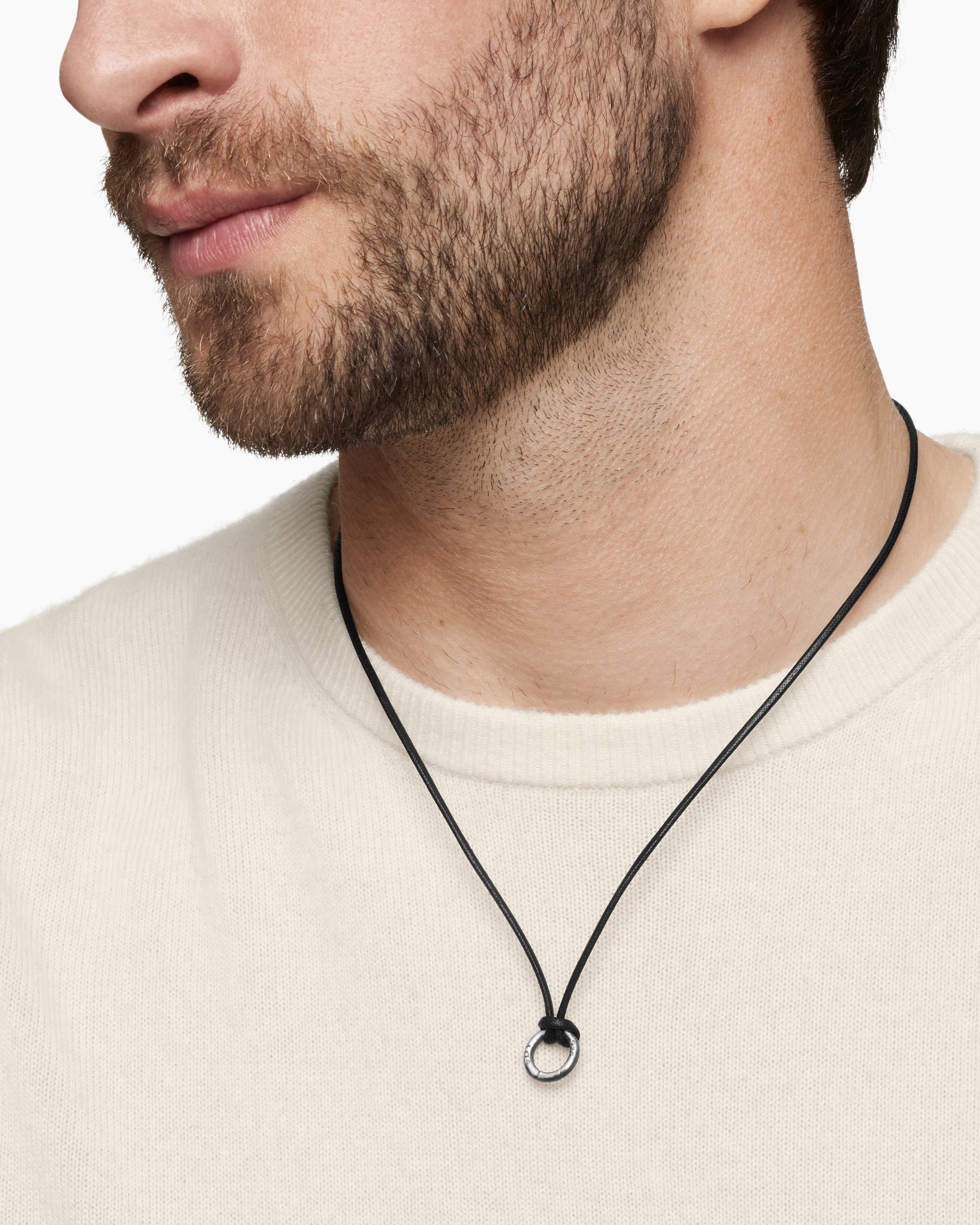 Circle Amulet Necklace in Sterling Silver and Black Wax Cord, 1.7mm - Image 2