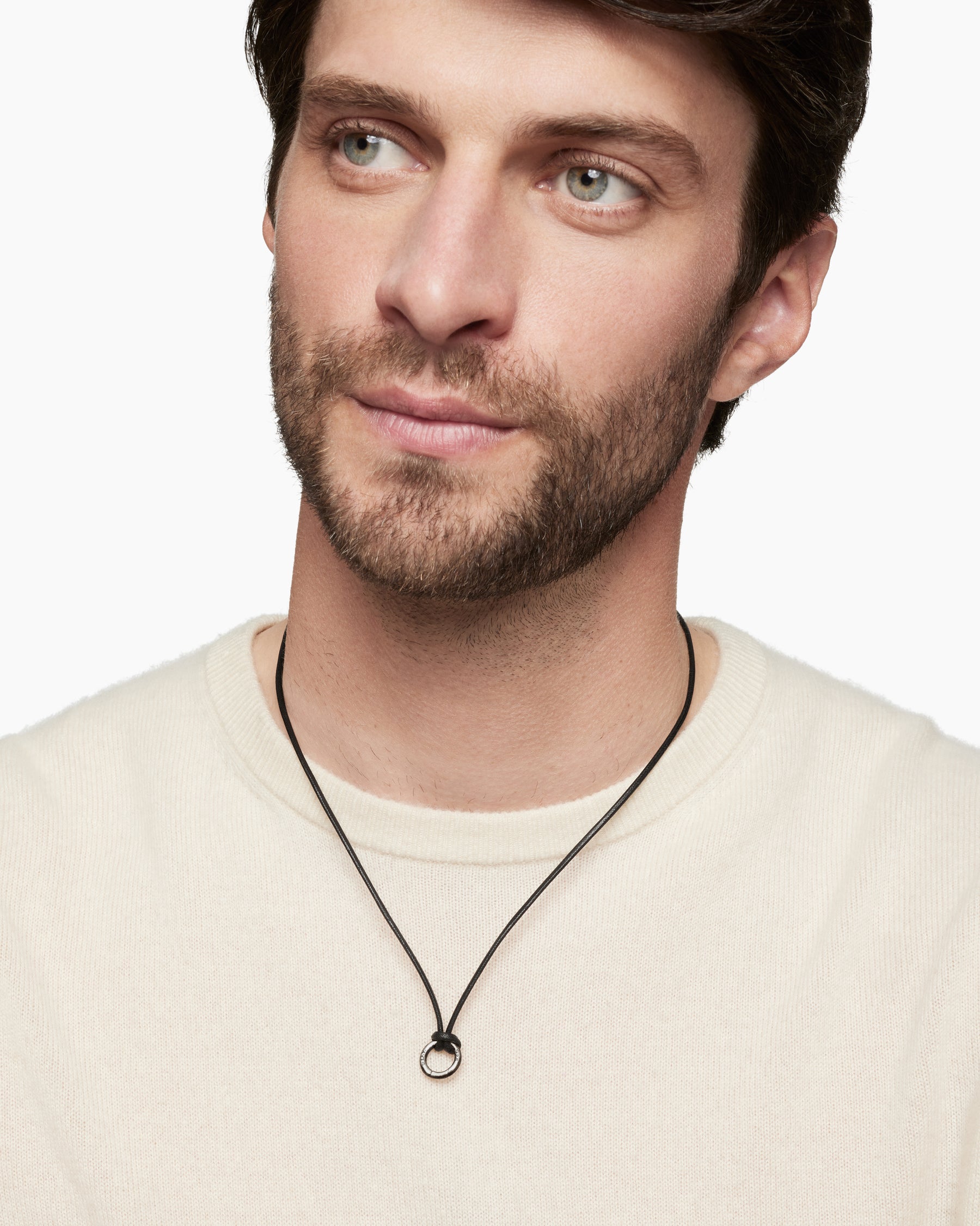 Circle Amulet Necklace in Sterling Silver and Black Wax Cord, 1.7mm - Image 6