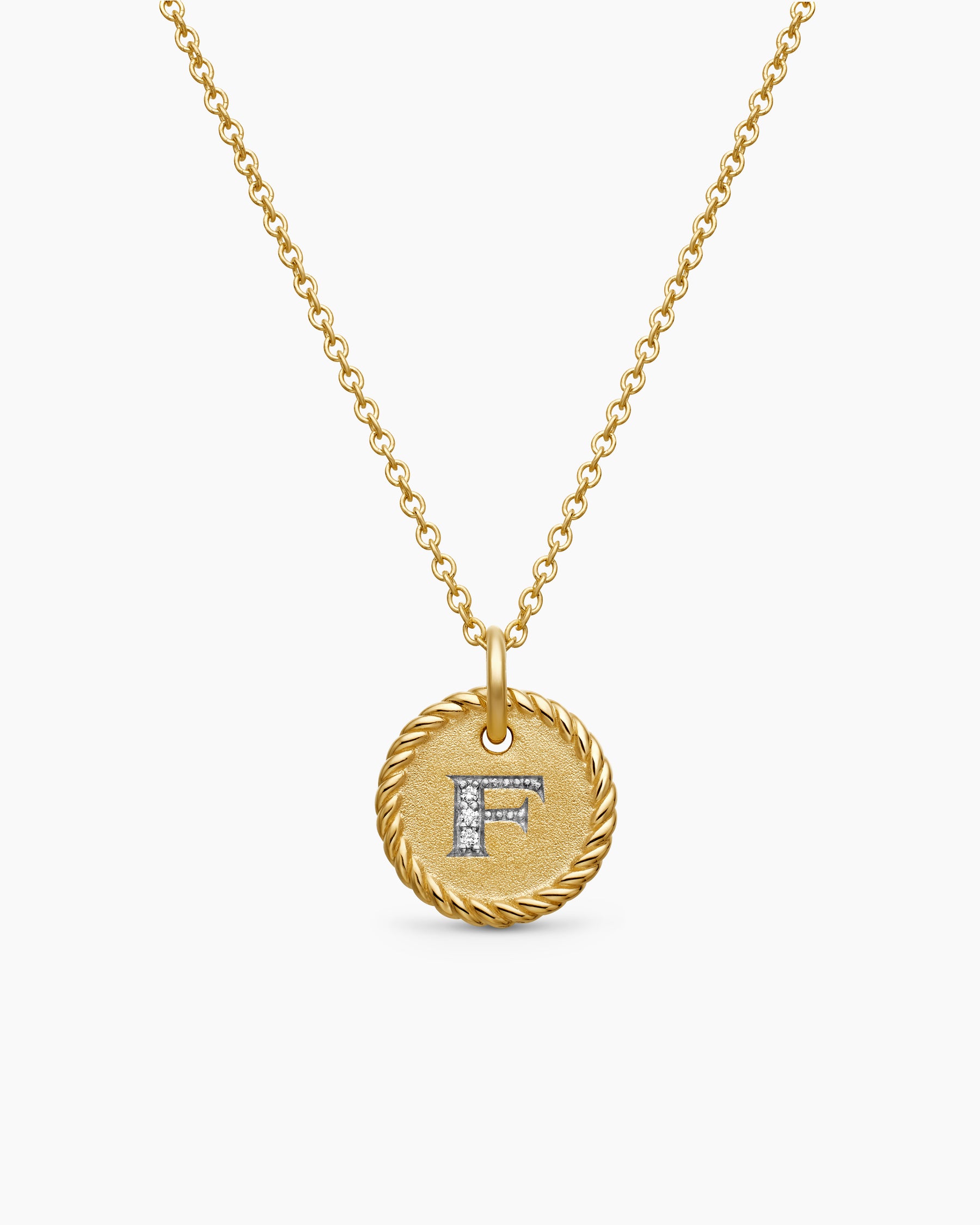 Initial Charm Necklace in 18K Yellow Gold with Diamond F