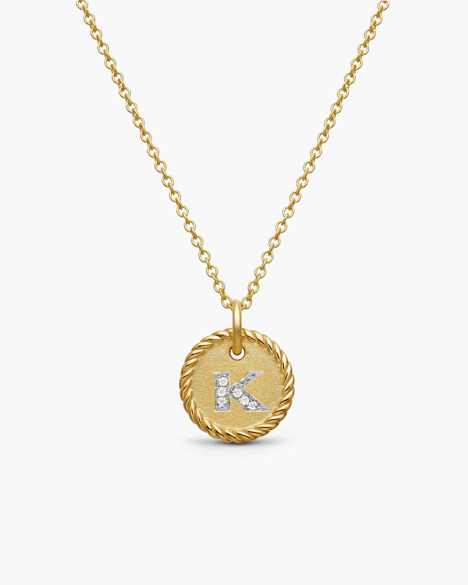 Initial Charm Necklace in 18K Yellow Gold with Diamond K