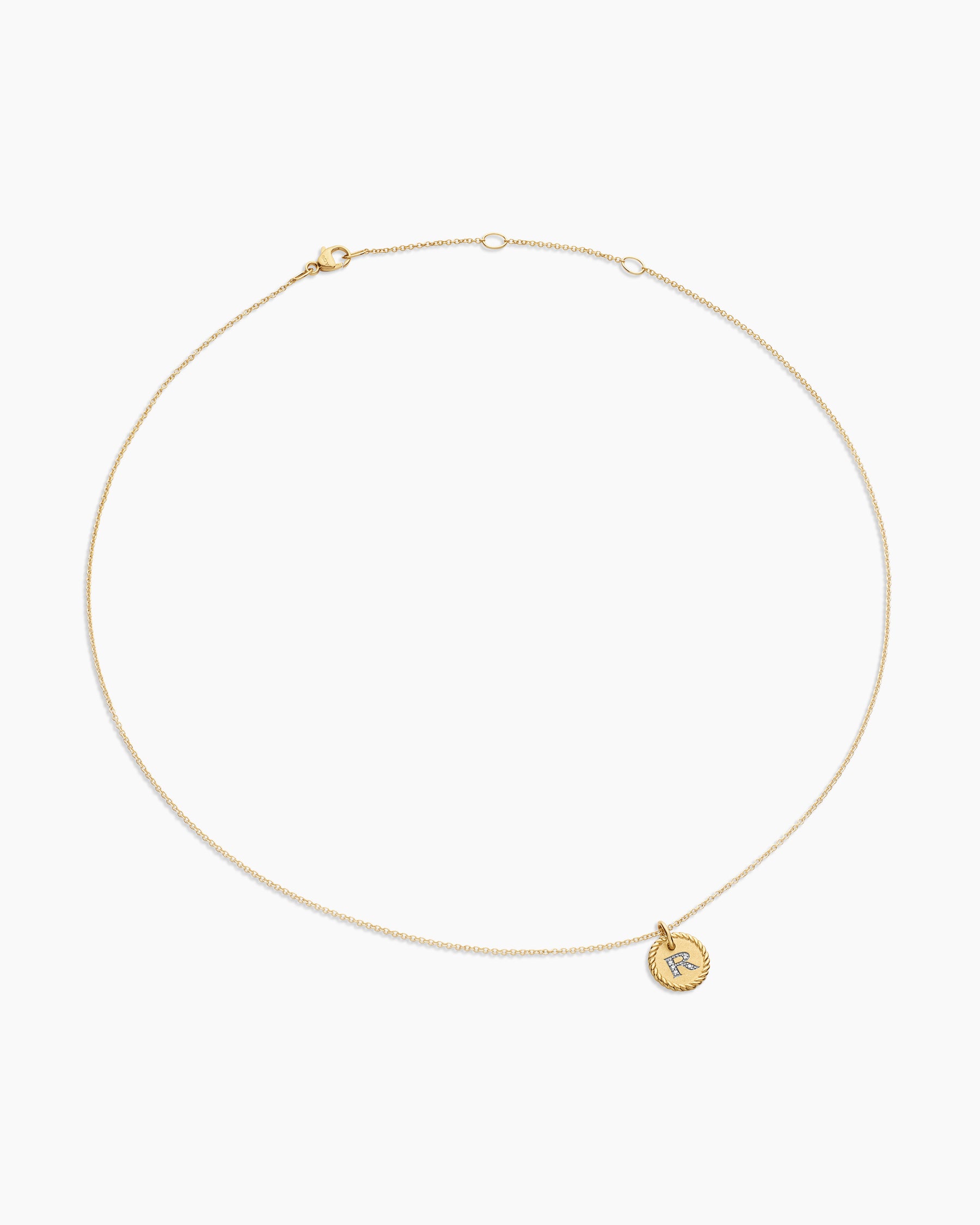 Initial Charm Necklace in 18K Yellow Gold with Diamond R - Image 3