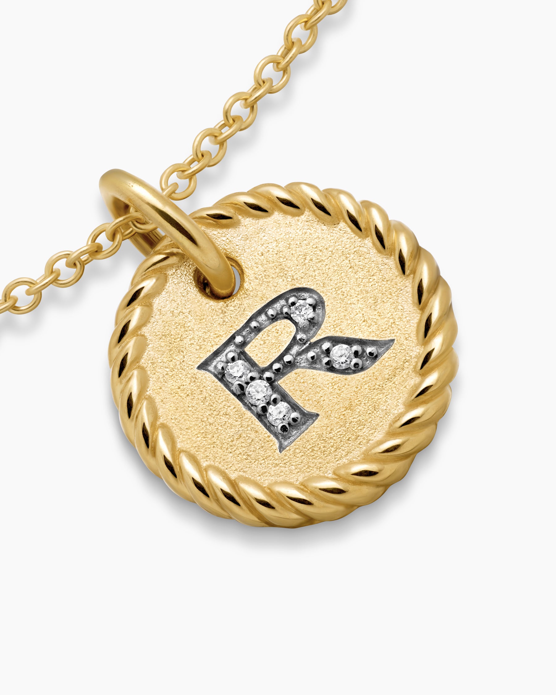 Initial Charm Necklace in 18K Yellow Gold with Diamond R - Image 5