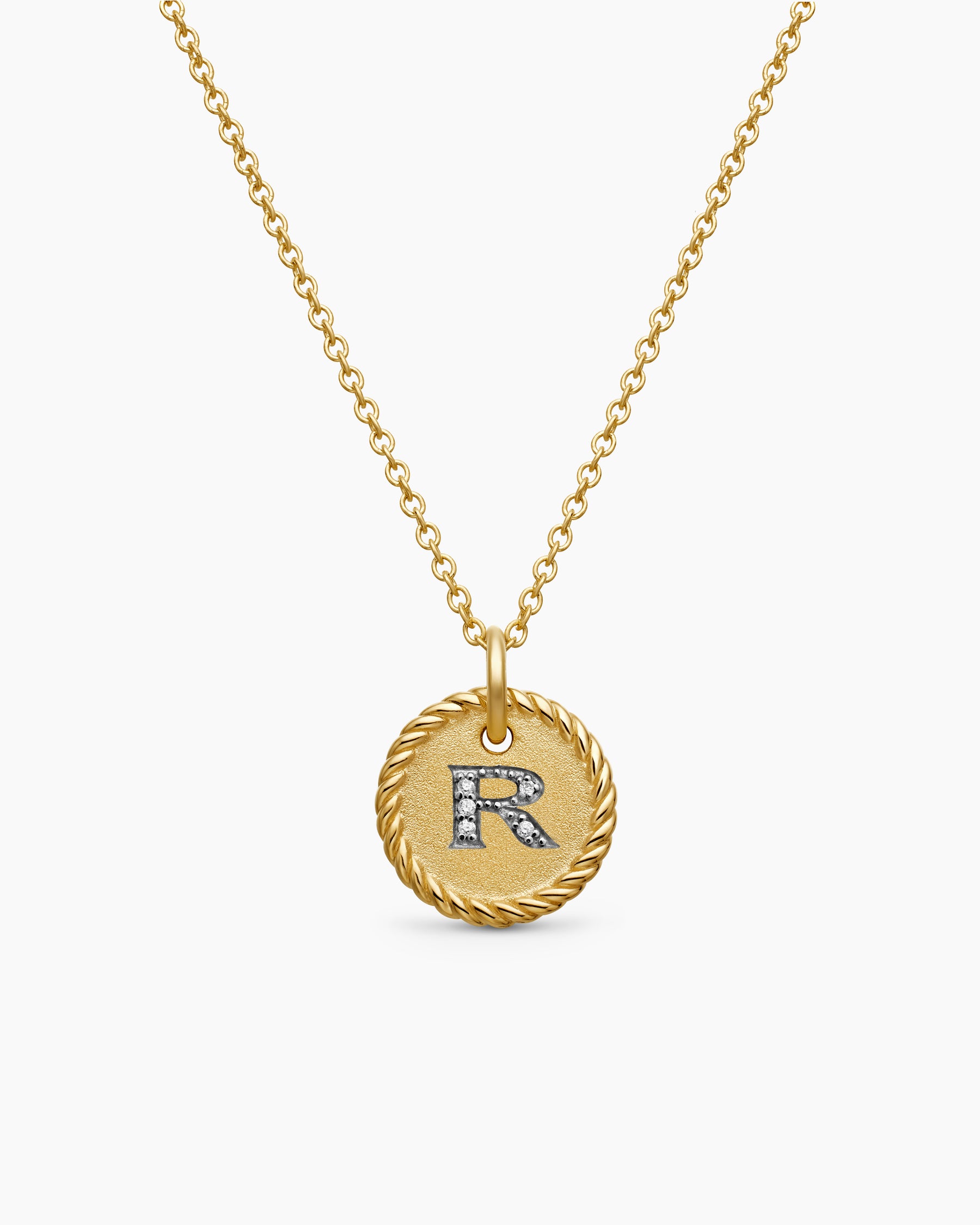 Initial Charm Necklace in 18K Yellow Gold with Diamond R
