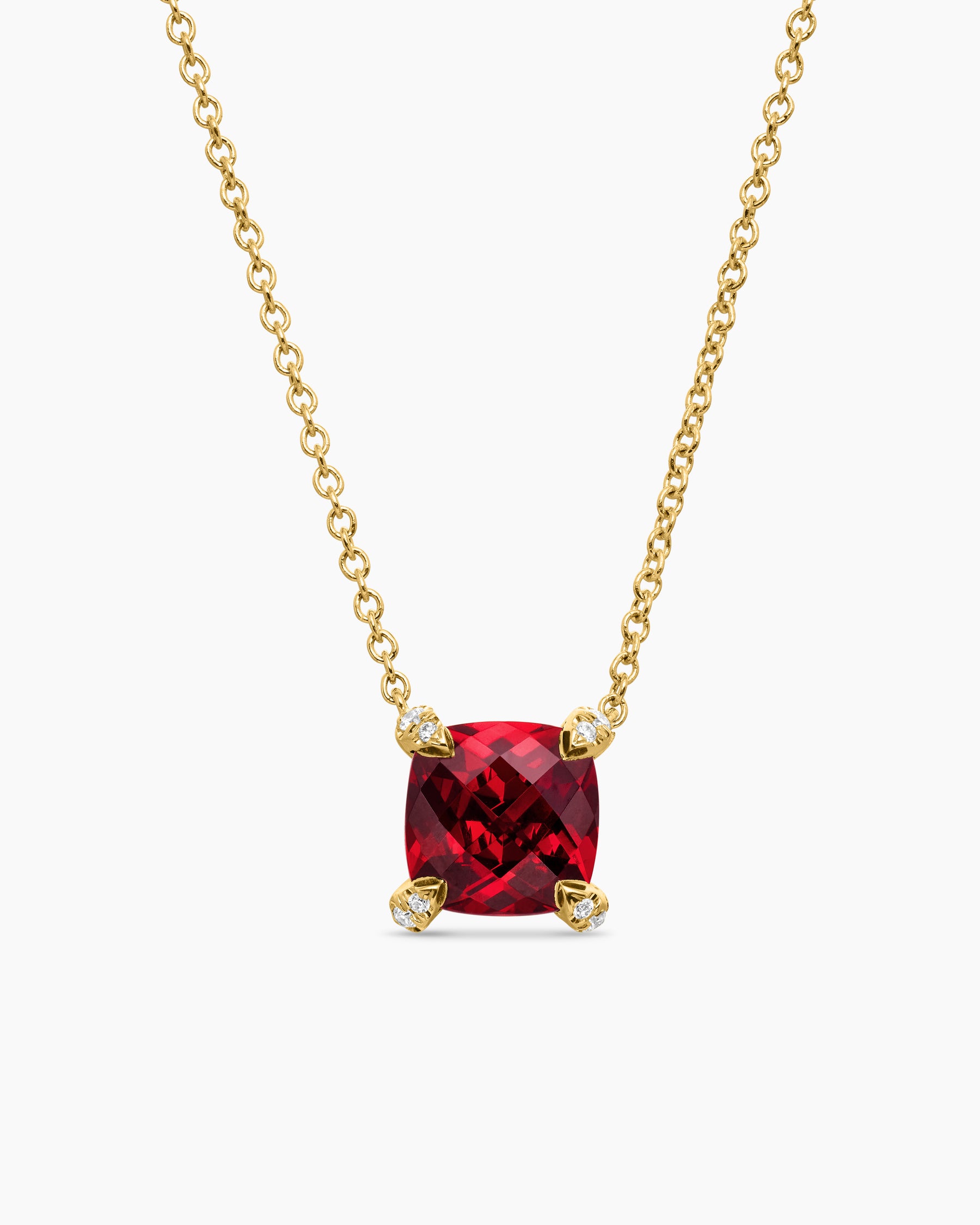 Petite Chatelaine Pendant Necklace in 18K Yellow Gold with Garnet and Diamonds, 7mm