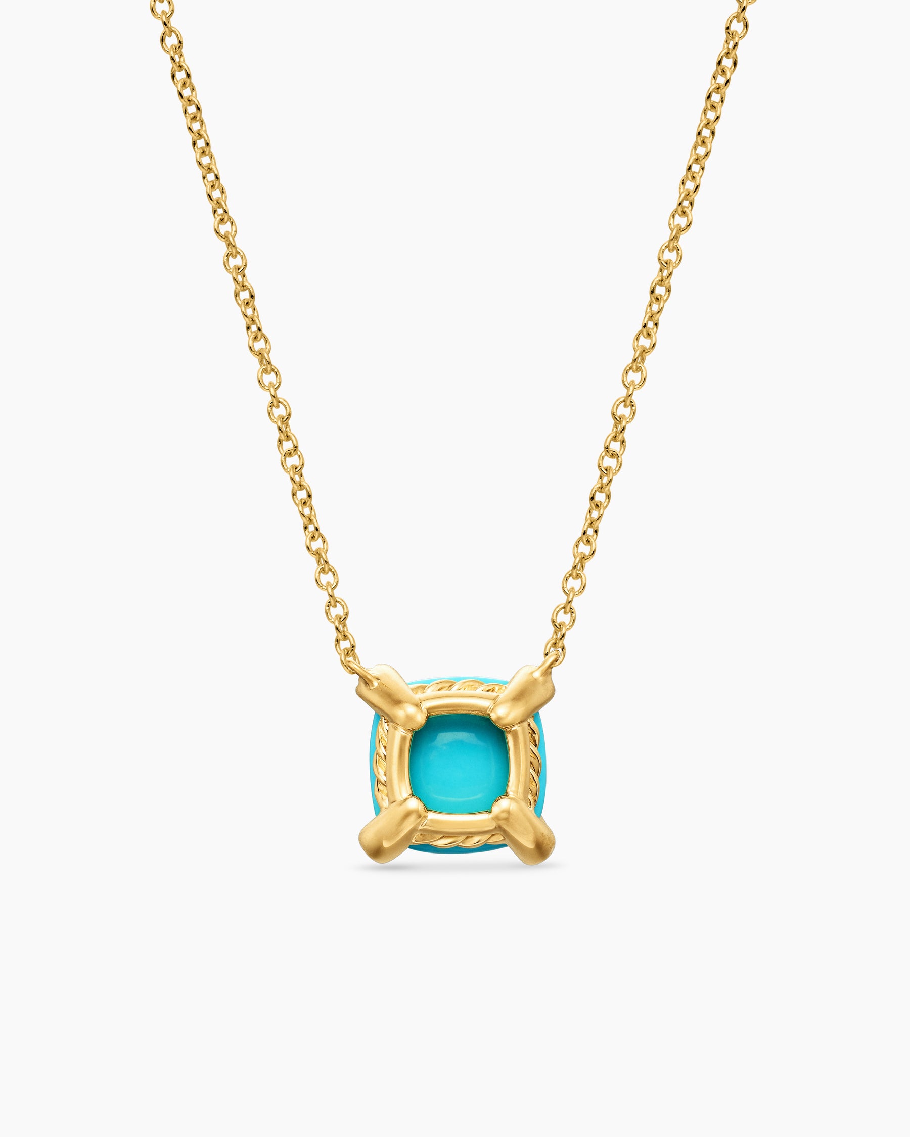 Petite Chatelaine Pendant Necklace in 18K Yellow Gold with Turquoise and Diamonds, 7mm - Image 4