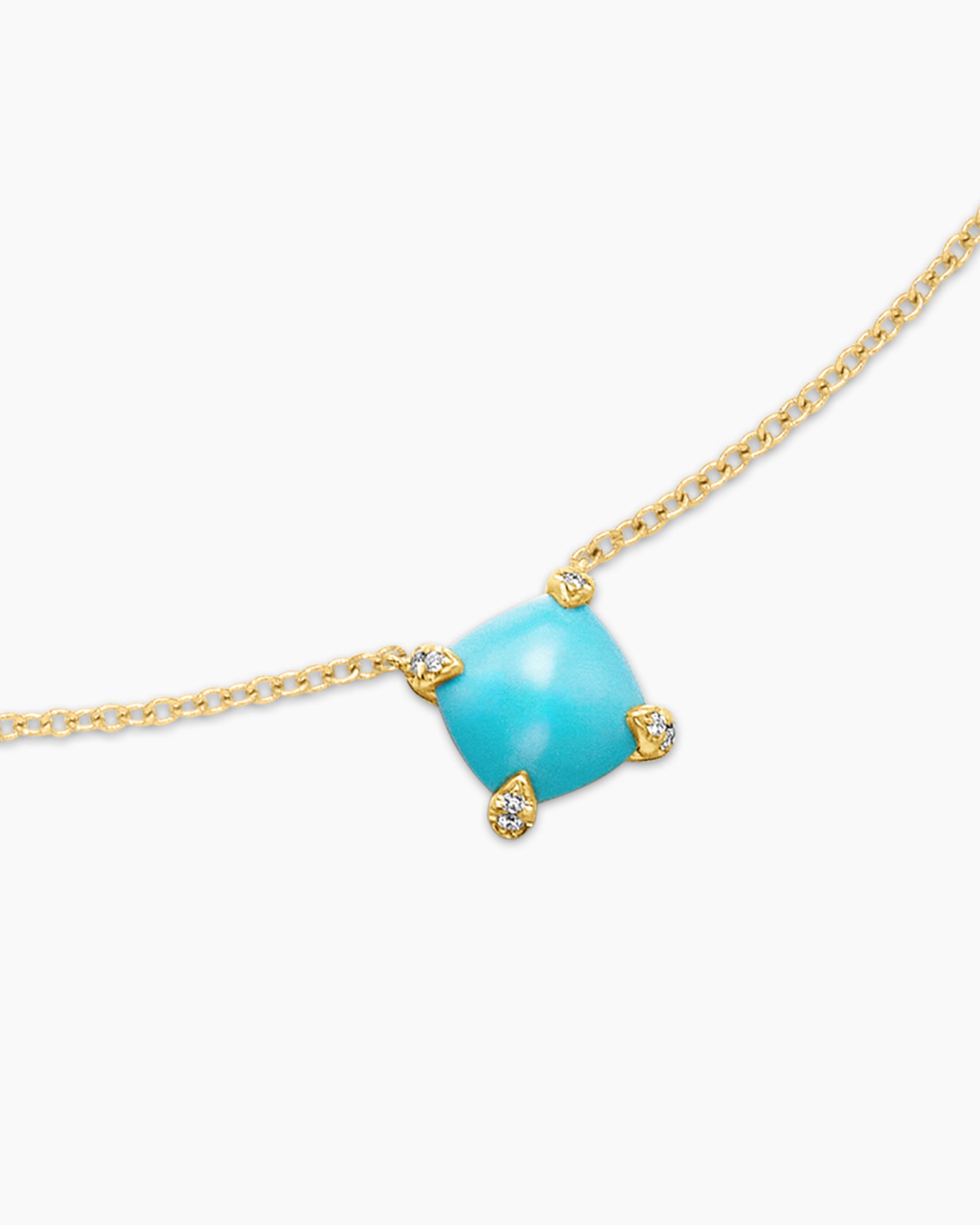 Petite Chatelaine Pendant Necklace in 18K Yellow Gold with Turquoise and Diamonds, 7mm - Image 5
