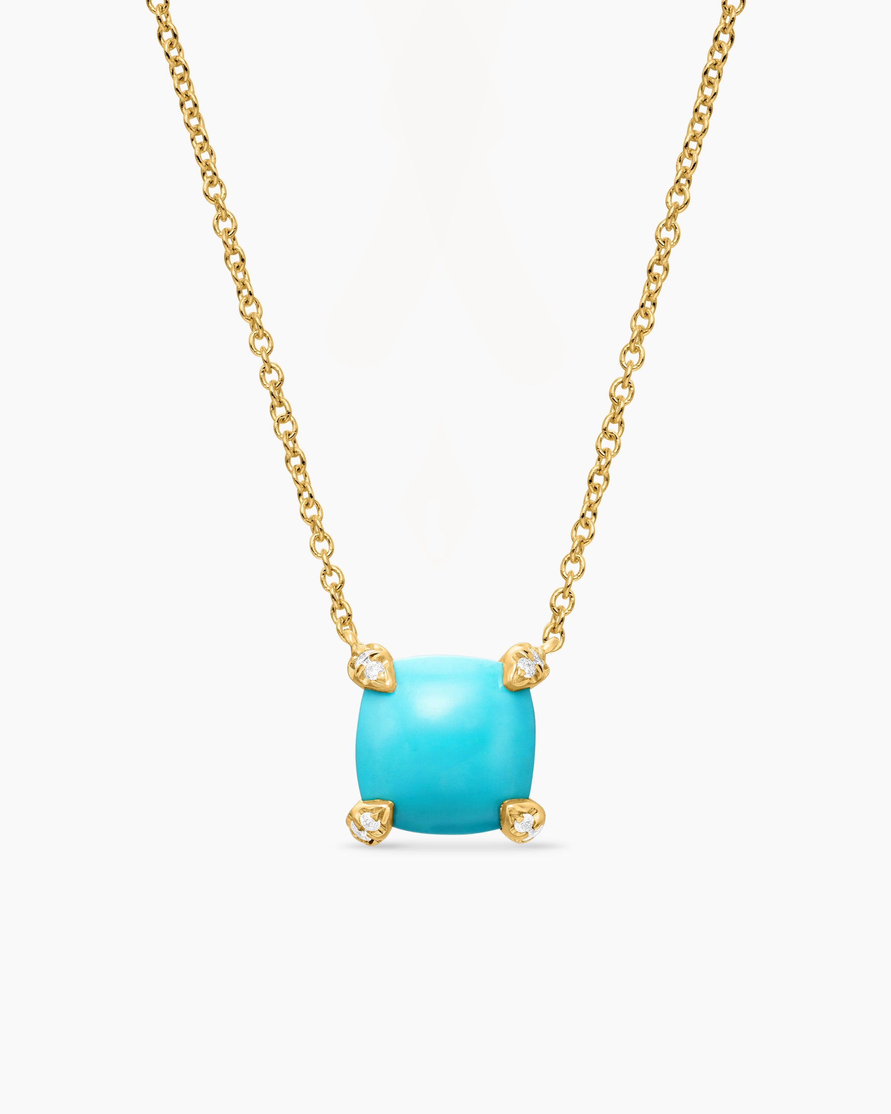 Petite Chatelaine Pendant Necklace in 18K Yellow Gold with Turquoise and Diamonds, 7mm