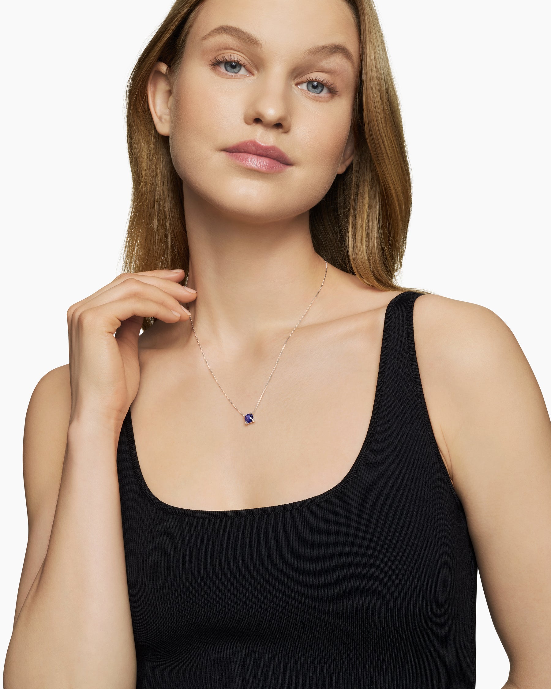 Alternative view of Petite Chatelaine Pendant Necklace in 18K White Gold with Tanzanite and Diamonds, 7mm