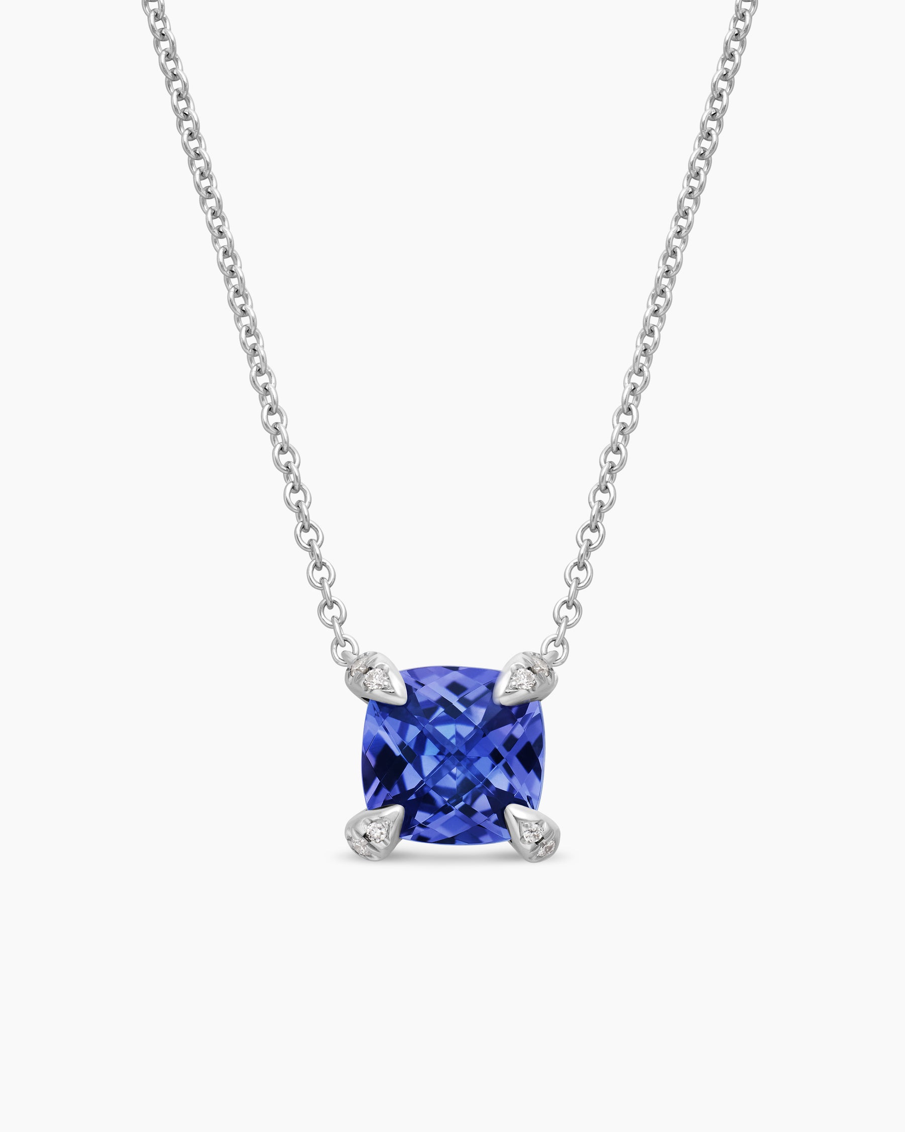 Petite Chatelaine Pendant Necklace in 18K White Gold with Tanzanite and Diamonds, 7mm