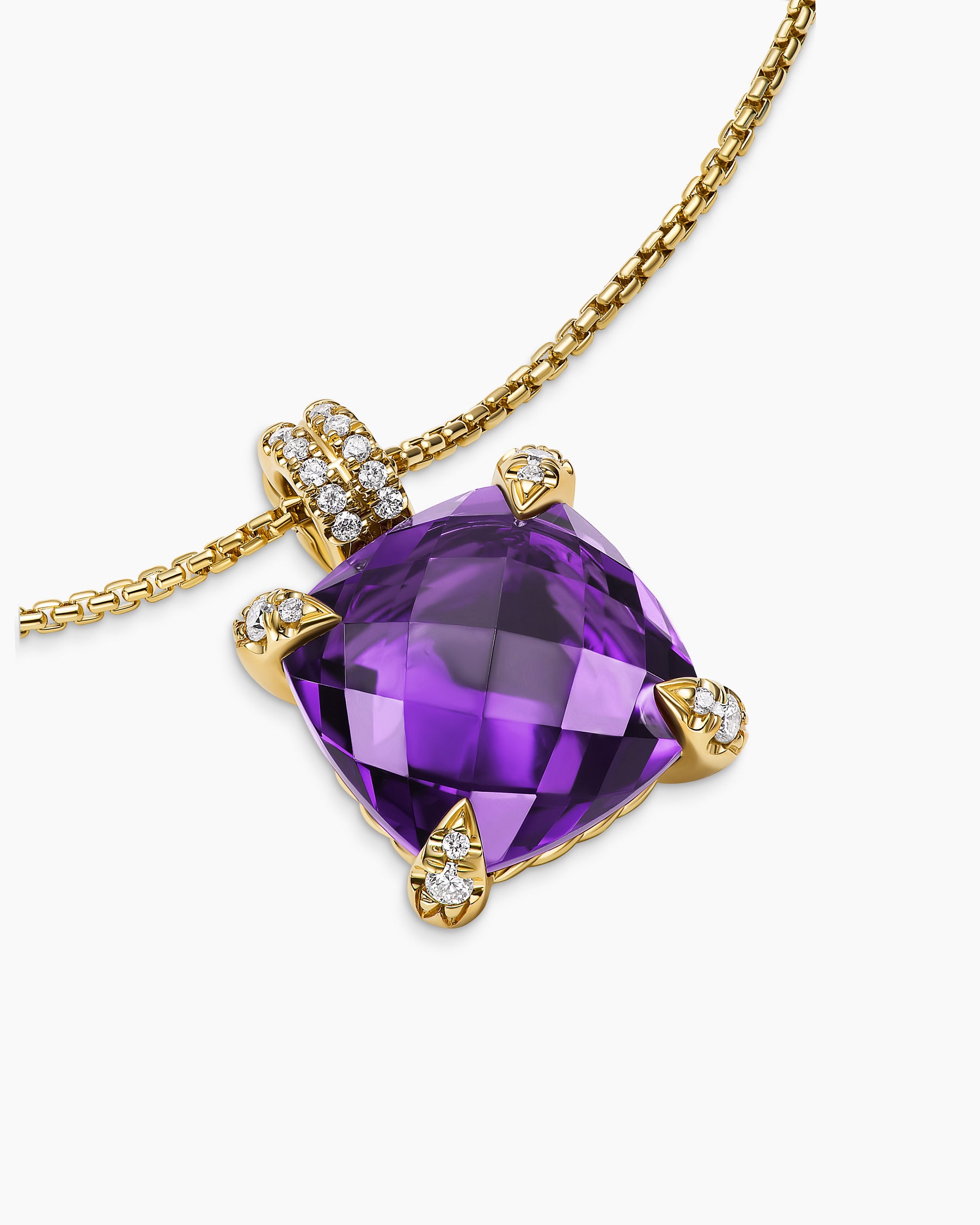 Chatelaine Pendant Necklace in 18K Yellow Gold with Amethyst and Diamonds, 11mm - Image 5