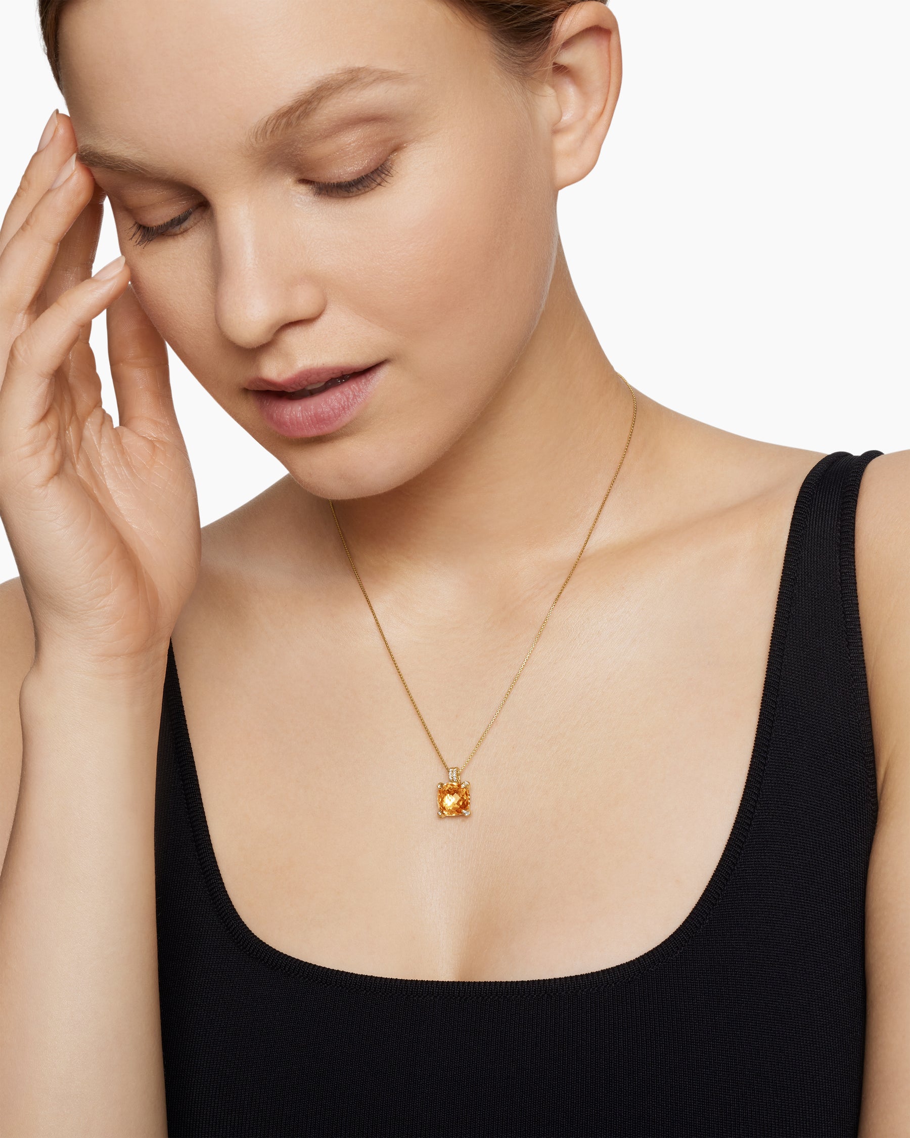 Chatelaine Pendant Necklace in 18K Yellow Gold with Citrine and Diamonds, 11mm - Image 6