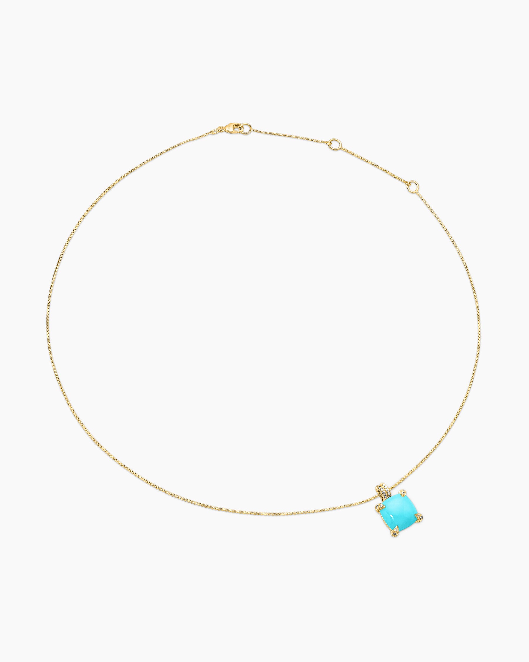 Chatelaine Pendant Necklace in 18K Yellow Gold with Turquoise and Diamonds, 11mm - Image 3