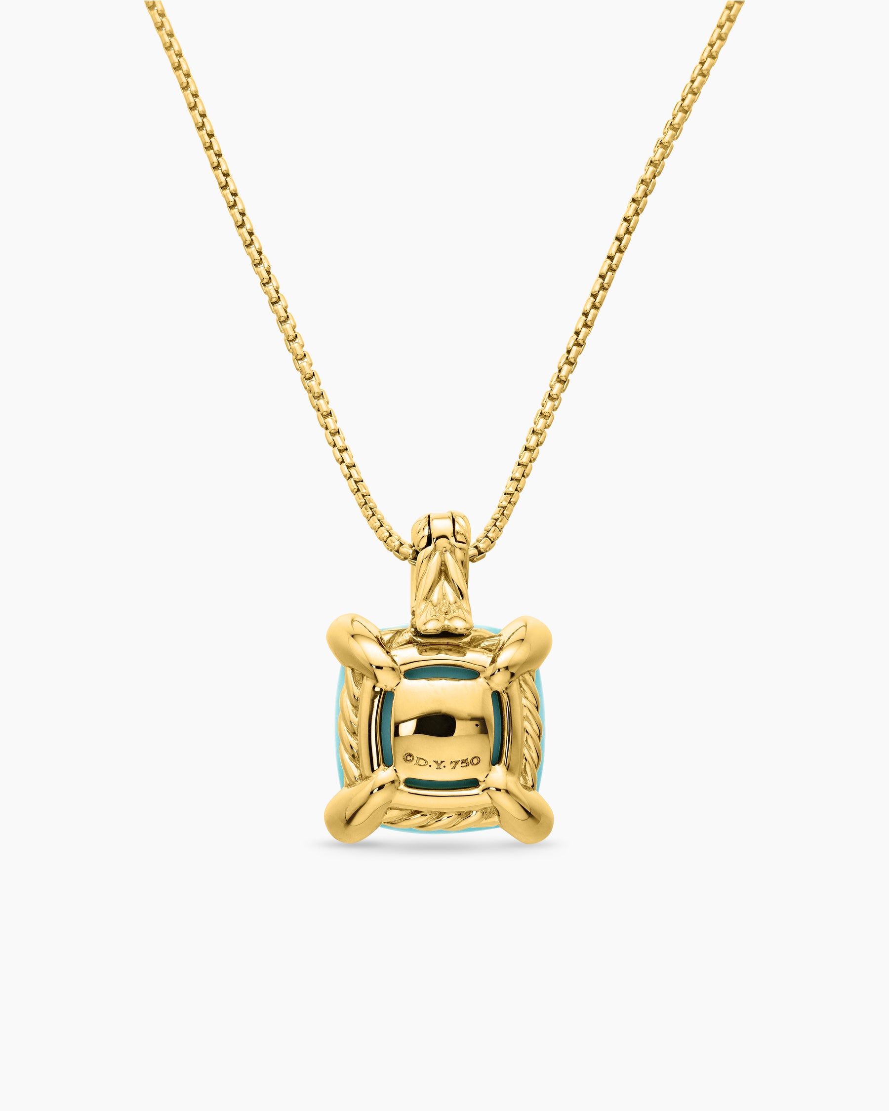 Chatelaine Pendant Necklace in 18K Yellow Gold with Turquoise and Diamonds, 11mm - Image 4