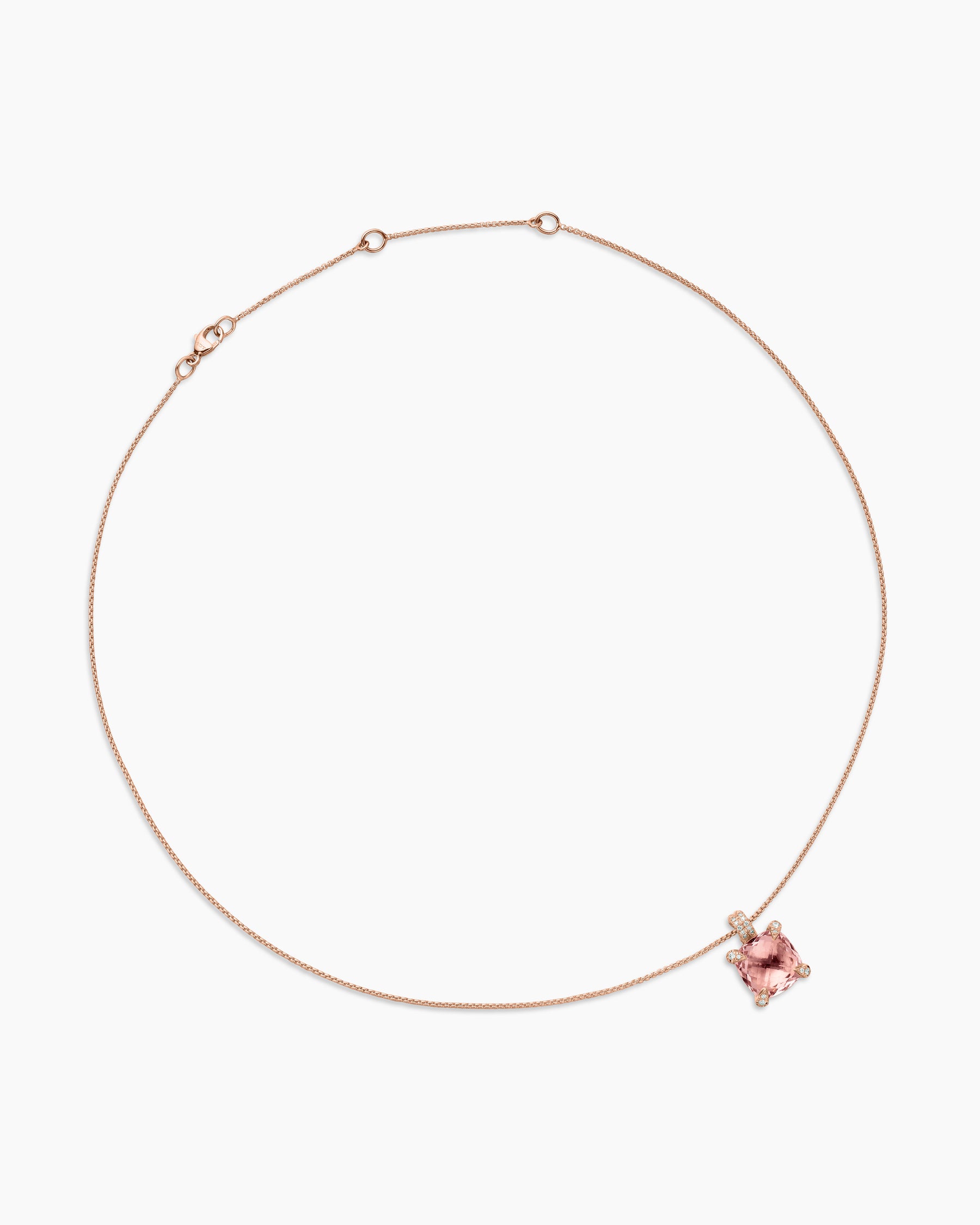 Chatelaine Pendant Necklace in 18K Rose Gold with Morganite and Diamonds, 11mm - Image 3